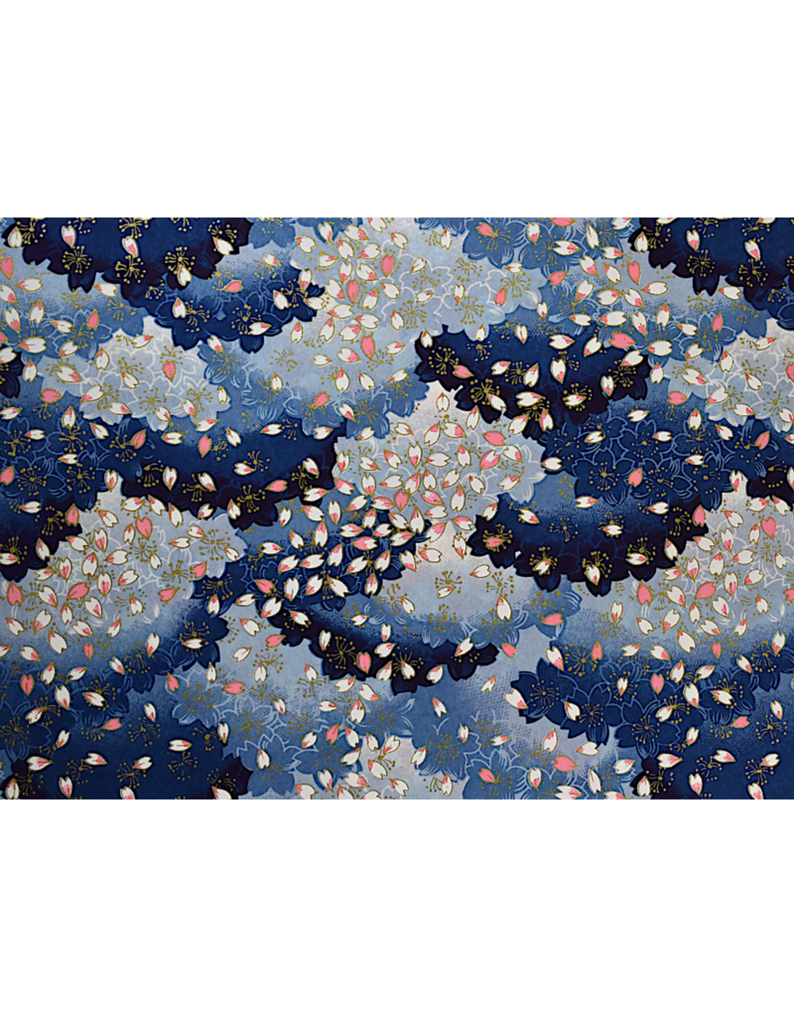 AITOH Aitoh Yusen Chiyogami: Blue with Pink and White Petals 18.5" x 25"
