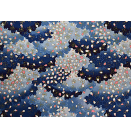 AITOH Aitoh Yusen Chiyogami: Blue with Pink and White Petals 18.5" x 25"