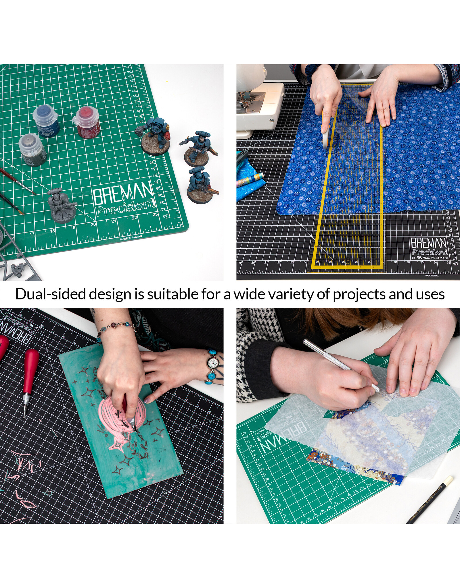 W.A. Portman WA Portman 18x24 Inch Self Healing Cutting Mat – 2-Sided 5-Ply PVC Green/Black Cutting Mats for Crafts with Non-Slip Surface & Precise Grid Lines