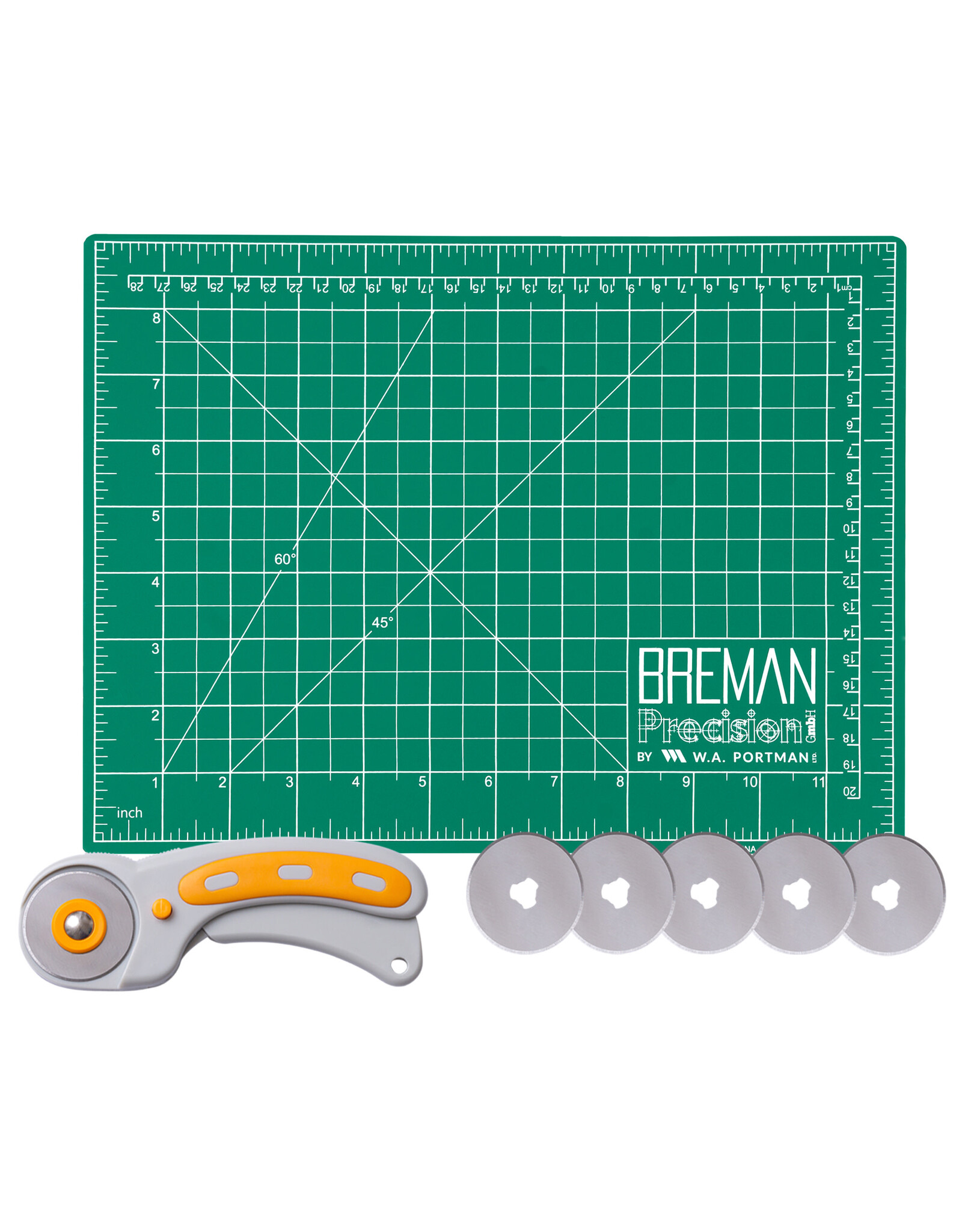 W.A. Portman WA Portman 9x12" Self Healing Cutting Mat & 45mm Fabric Cutter Wheel with 5 Extra Rotary Blades for Sewing & Quilting