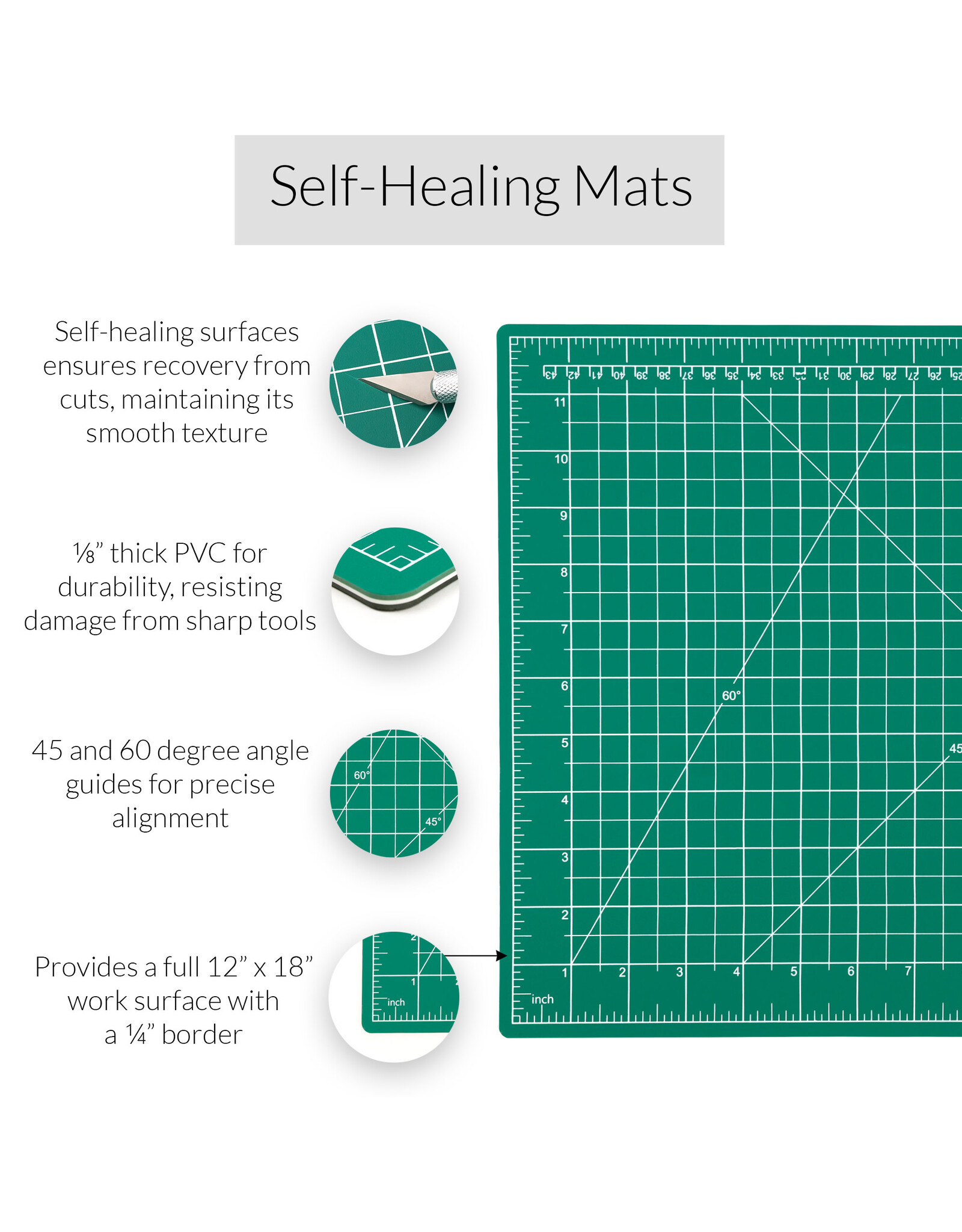 W.A. Portman WA Portman 12x18" Self Healing Cutting Mat & 45mm Fabric Cutter Wheel with 5 Extra Rotary Blades for Sewing & Quilting