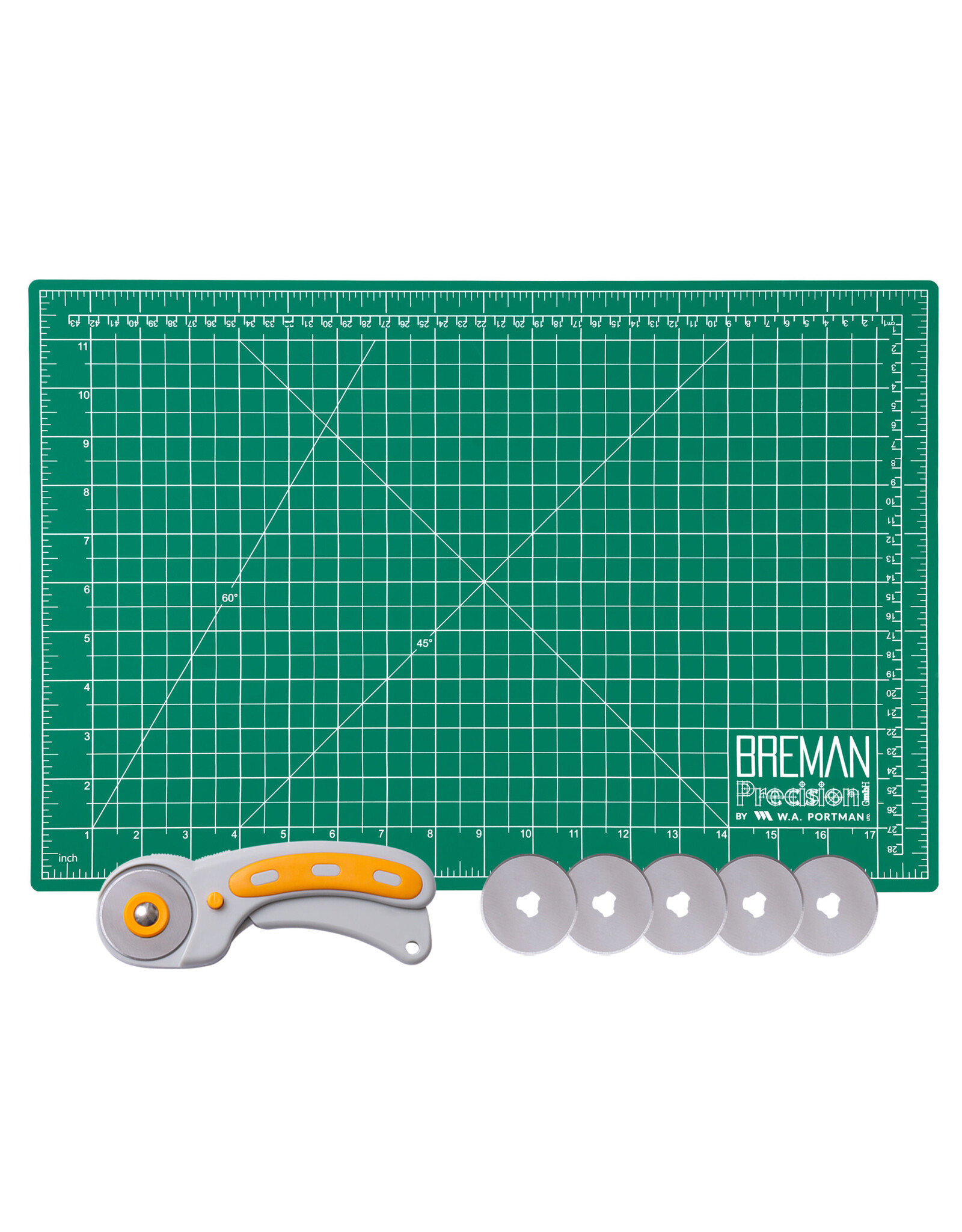 W.A. Portman WA Portman 12x18" Self Healing Cutting Mat & 45mm Fabric Cutter Wheel with 5 Extra Rotary Blades for Sewing & Quilting