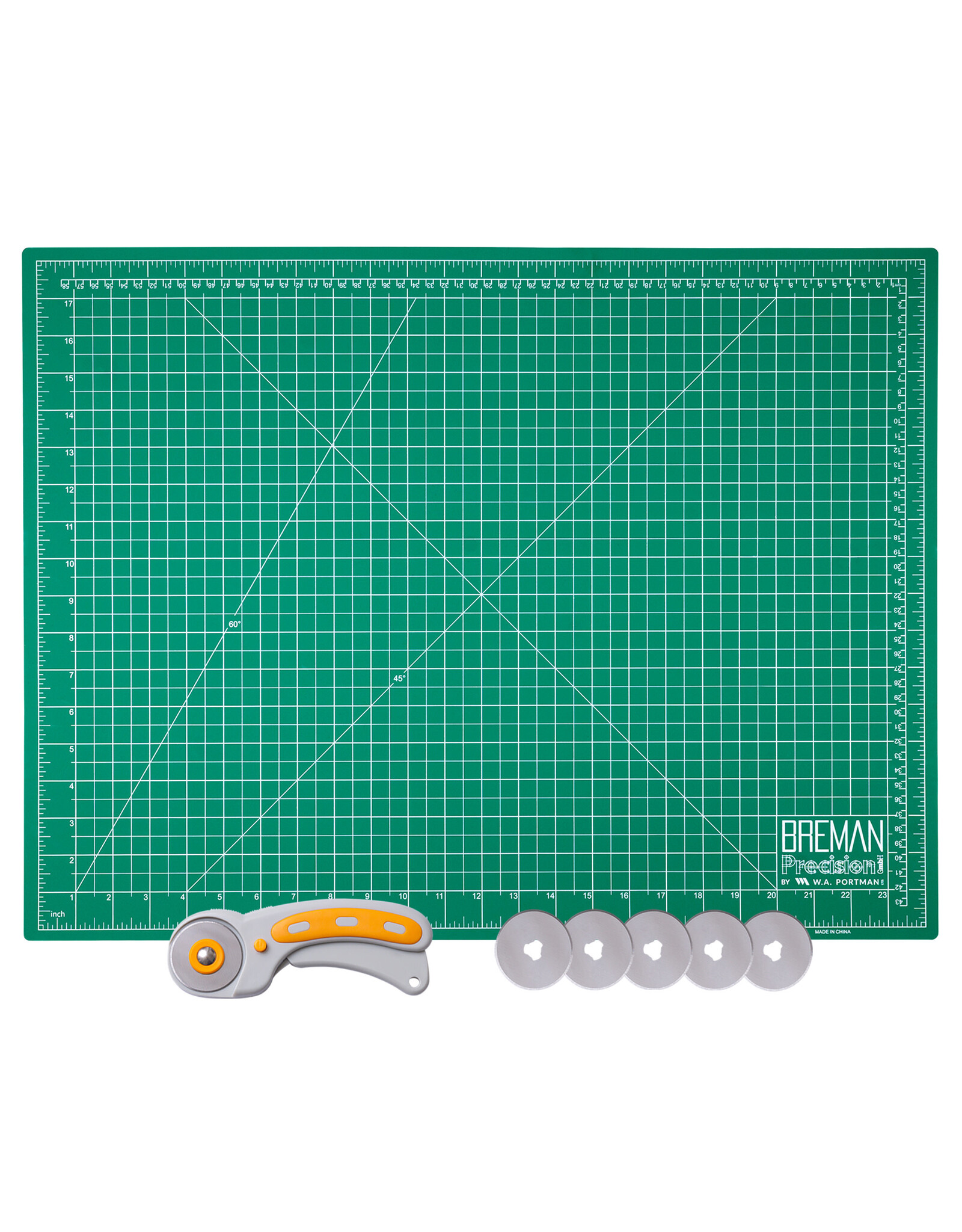 W.A. Portman WA Portman 18x24" Self Healing Cutting Mat & 45mm Fabric Cutter Wheel with 5 Extra Rotary Blades for Sewing & Quilting