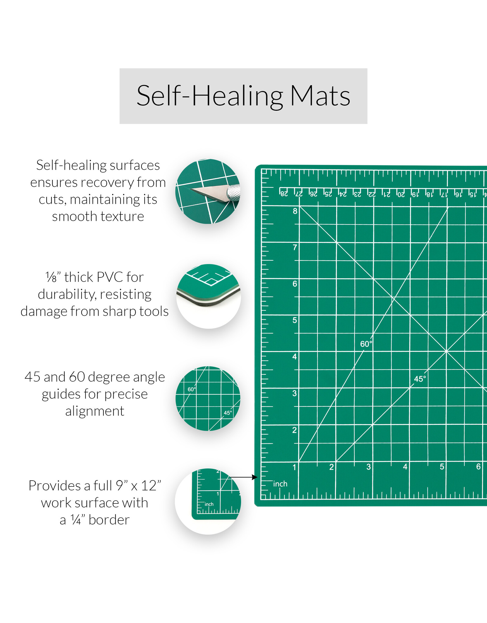 W.A. Portman WA Portman 9x12" Self Healing Cutting Mat & 45mm Fabric Cutter Wheel with 5 Extra Rotary Blades for Sewing & Quilting