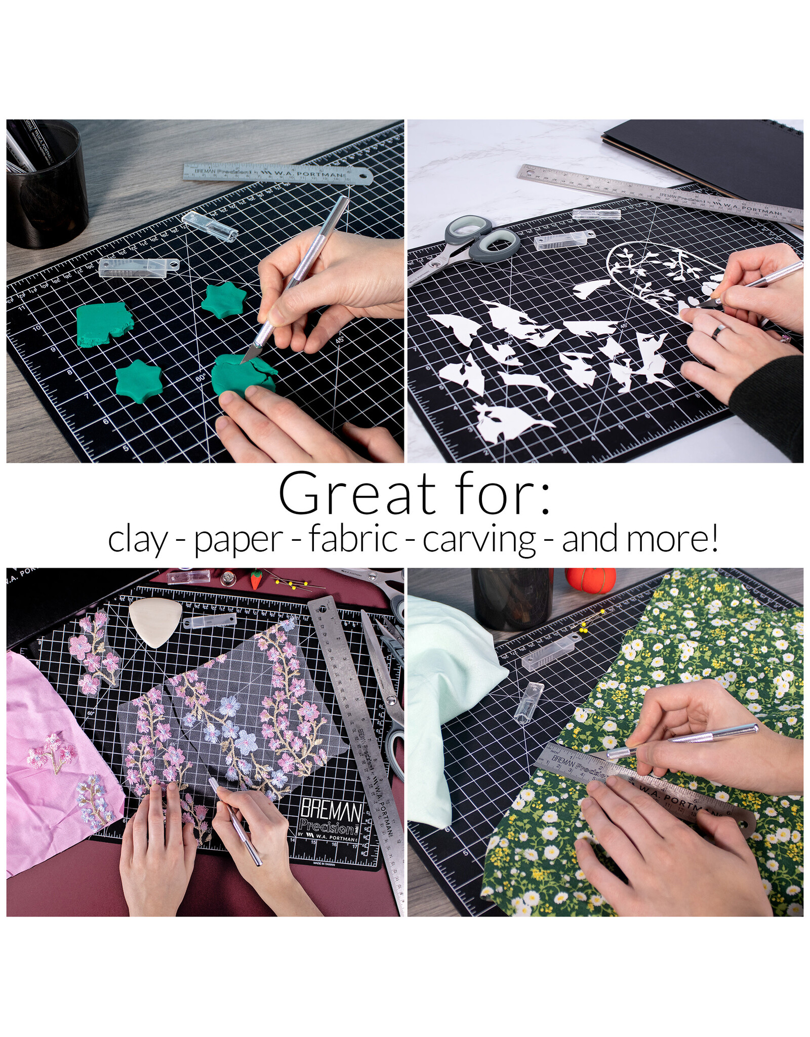 W.A. Portman WA Portman 12x18" Self Healing Cutting Mat with Precision Craft Knife, Hobby Knife Blades & 18" Cork Backed Metal Ruler