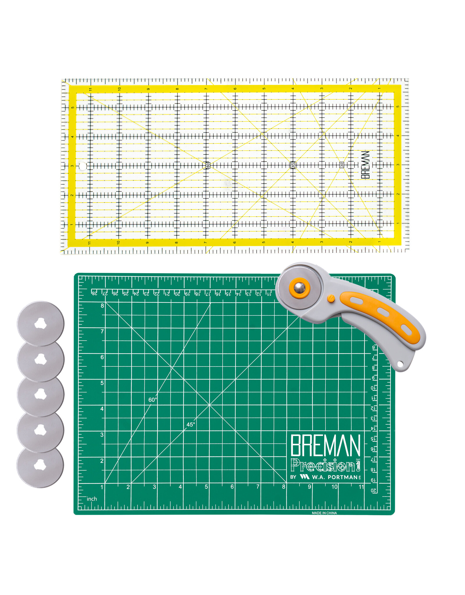 W.A. Portman WA Portman 9x12" Self Healing Cutting Mat & 45mm Rotary Cutter Set with 5 Extra Blades – 6x12 Acrylic Quilting Rulers