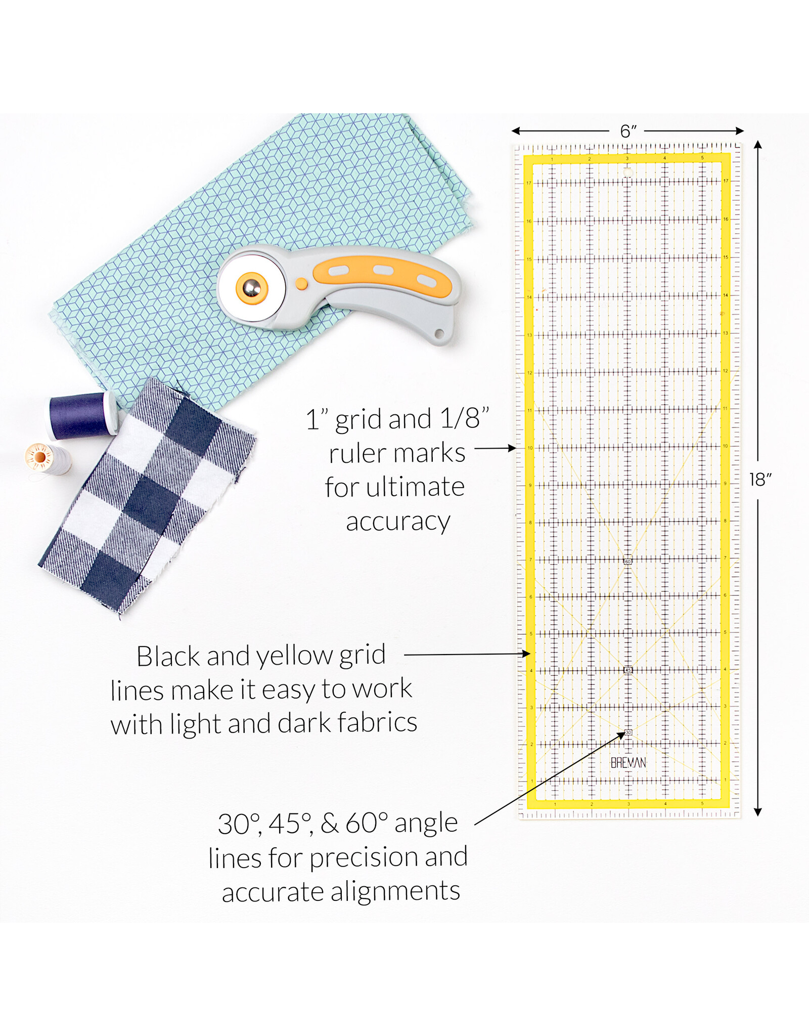 W.A. Portman WA Portman 12x18" Self Healing Cutting Mat & 45mm Rotary Cutter Set with 5 Extra Blades – 6x18 Acrylic Quilting Rulers