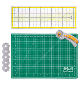 W.A. Portman WA Portman 12x18" Self Healing Cutting Mat & 45mm Rotary Cutter Set with 5 Extra Blades – 6x18 Acrylic Quilting Rulers