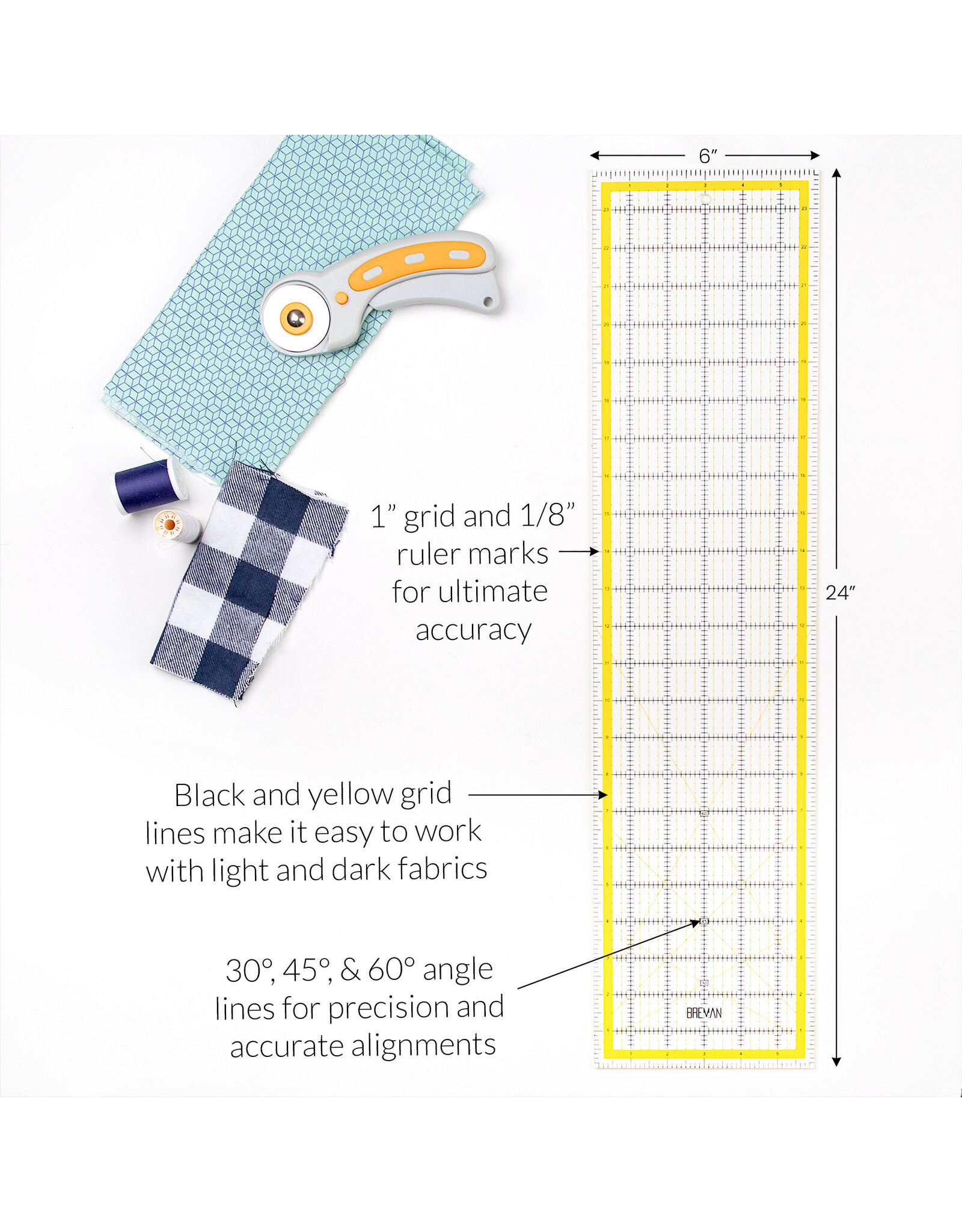 W.A. Portman WA Portman 18x24" Self Healing Cutting Mat & 45mm Rotary Cutter Set with 5 Extra Blades – 6x24 Acrylic Quilting Rulers
