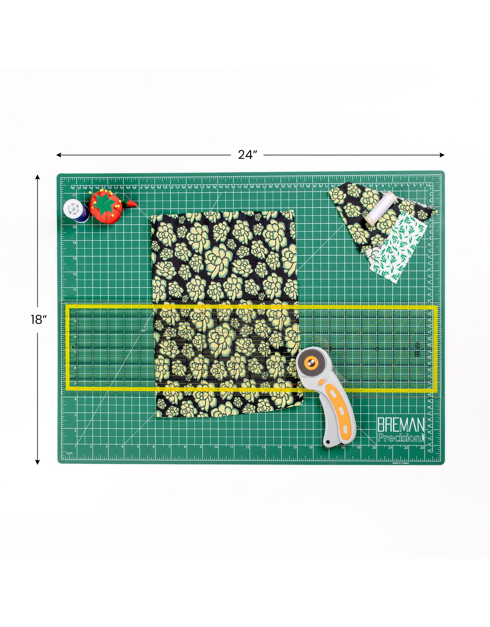 W.A. Portman WA Portman 18x24" Self Healing Cutting Mat & 45mm Rotary Cutter Set with 5 Extra Blades – 6x24 Acrylic Quilting Rulers