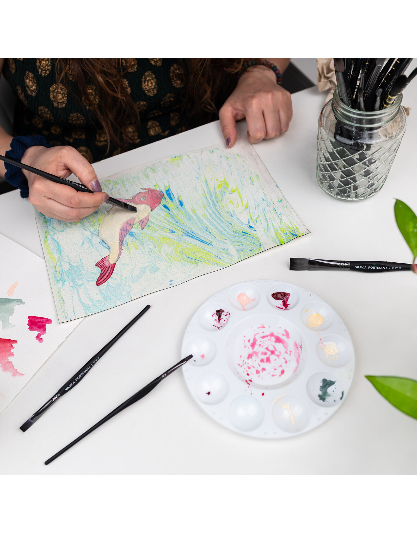 W.A. Portman WA Portman Flat Paint Brushes Professional 4pc Set #4, #8, #12, #16 – 100% Vegan, Cruelty-Free with Triangular Comfort Grip