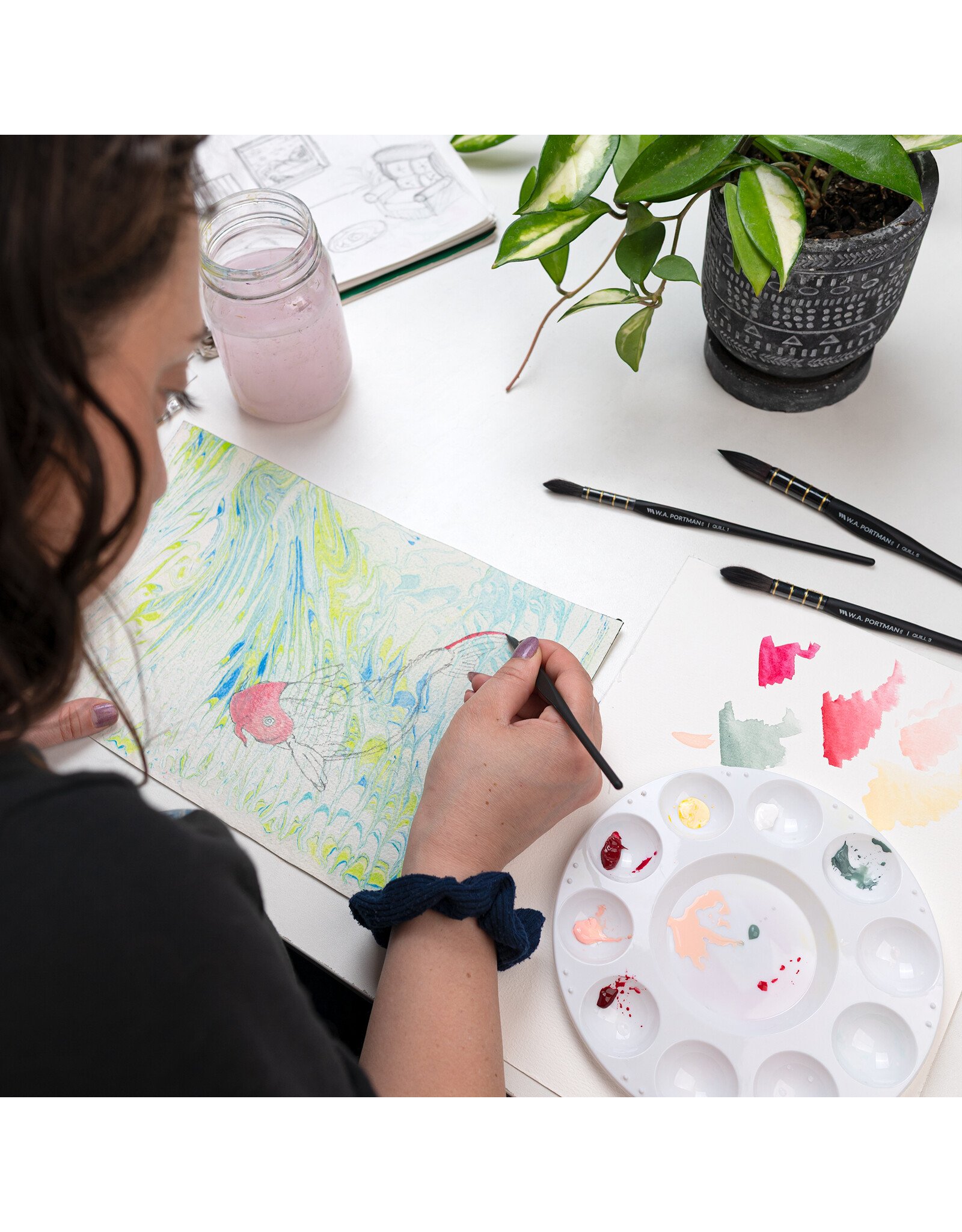 W.A. Portman WA Portman Quill Round Watercolor Brushes Professional 4pc Set #0, #1, #3, #5  – 100% Vegan, Cruelty-Free with Triangular Comfort Grip