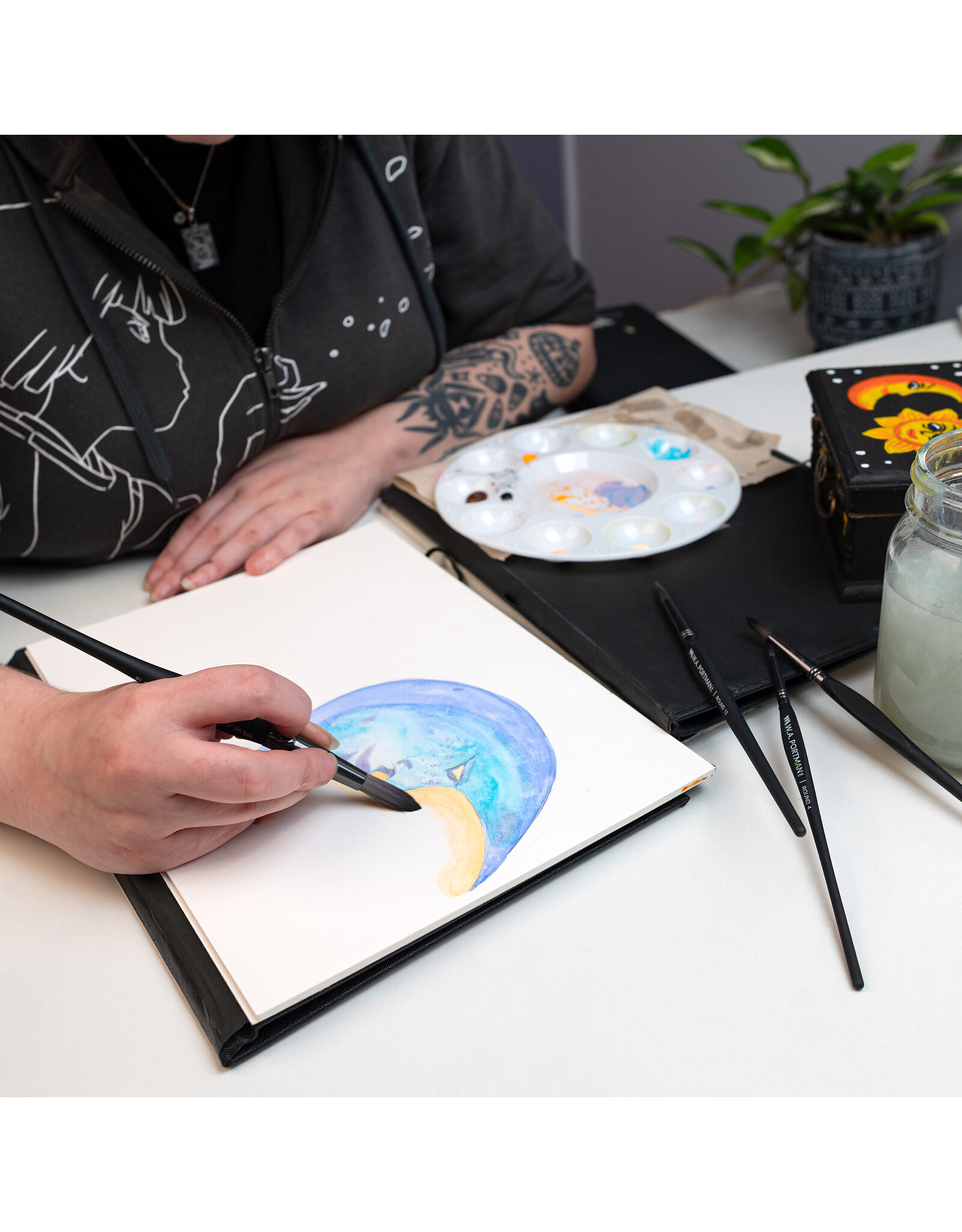 W.A. Portman WA Portman 4pc Round Watercolor Paint Brushes Set #4, #8, #12, #16 - 100% Vegan, Cruelty-Free