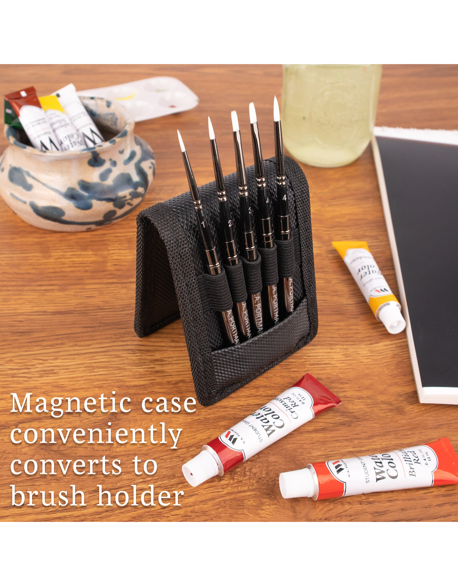 W.A. Portman WA Portman 5-pc Small Travel Watercolor Brushes with Case – Collapsible Synthetic Pocket Watercolor Paint Brushes
