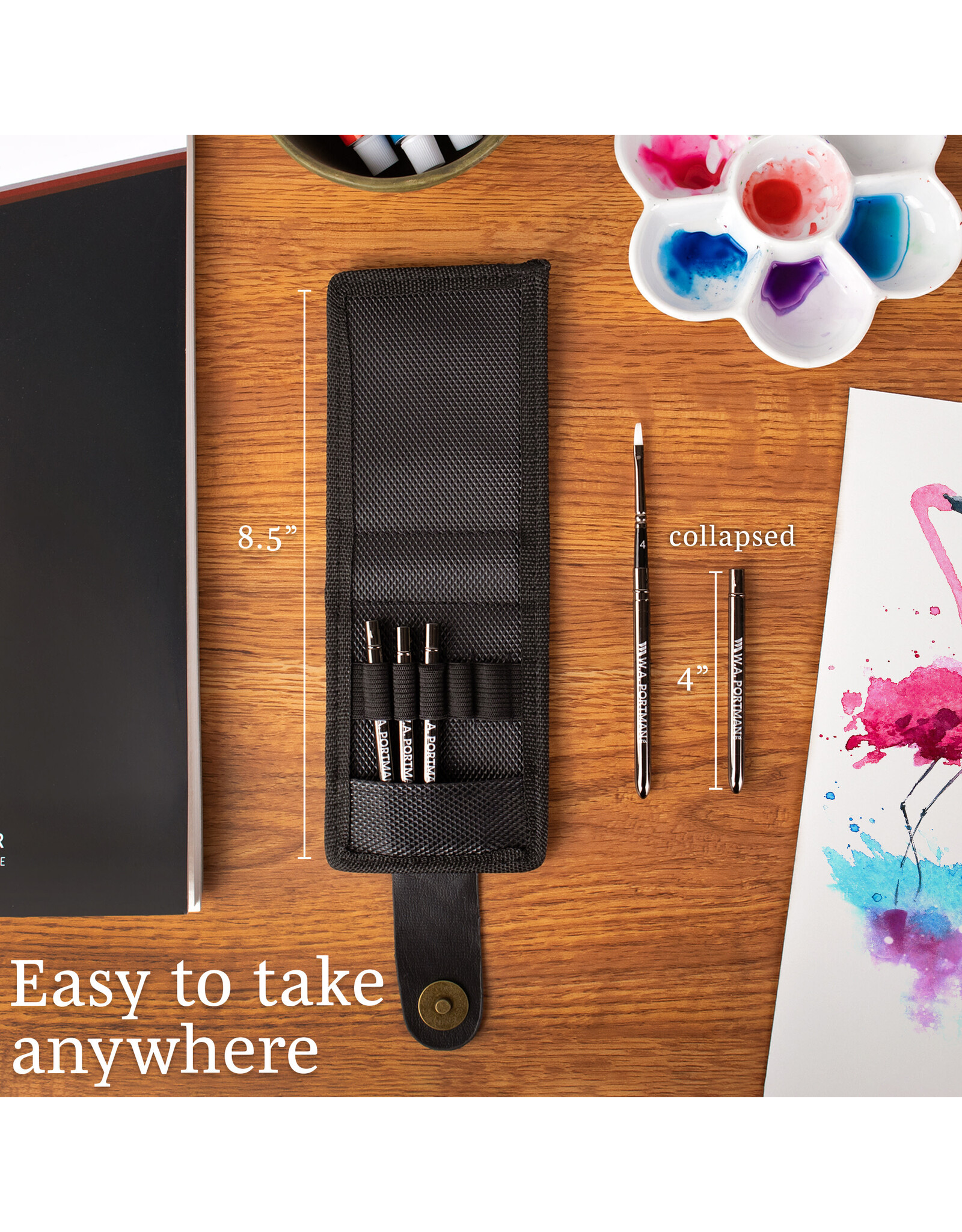 W.A. Portman WA Portman 5-pc Small Travel Watercolor Brushes with Case – Collapsible Synthetic Pocket Watercolor Paint Brushes