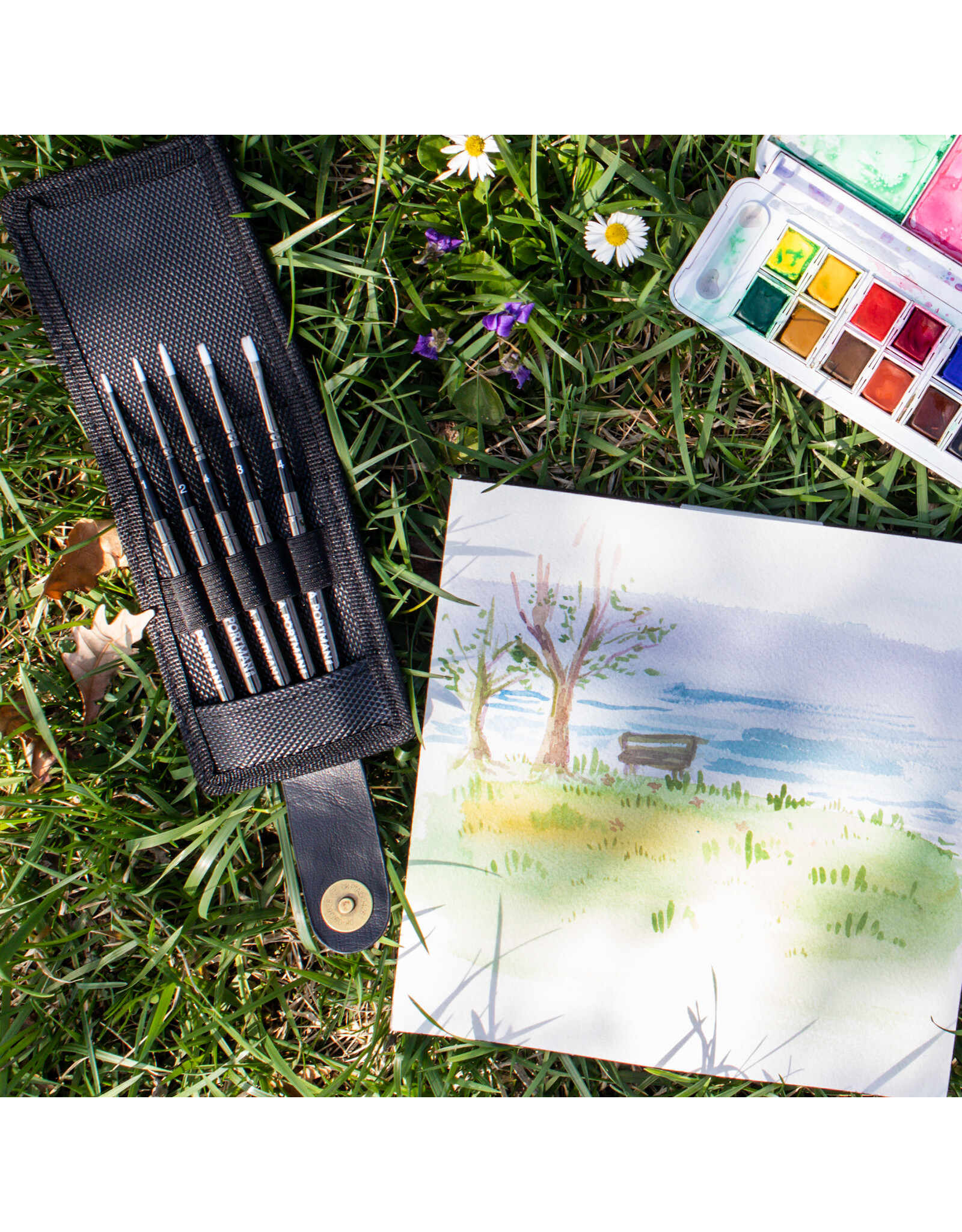 W.A. Portman WA Portman 5-pc Small Travel Watercolor Brushes with Case – Collapsible Synthetic Pocket Watercolor Paint Brushes