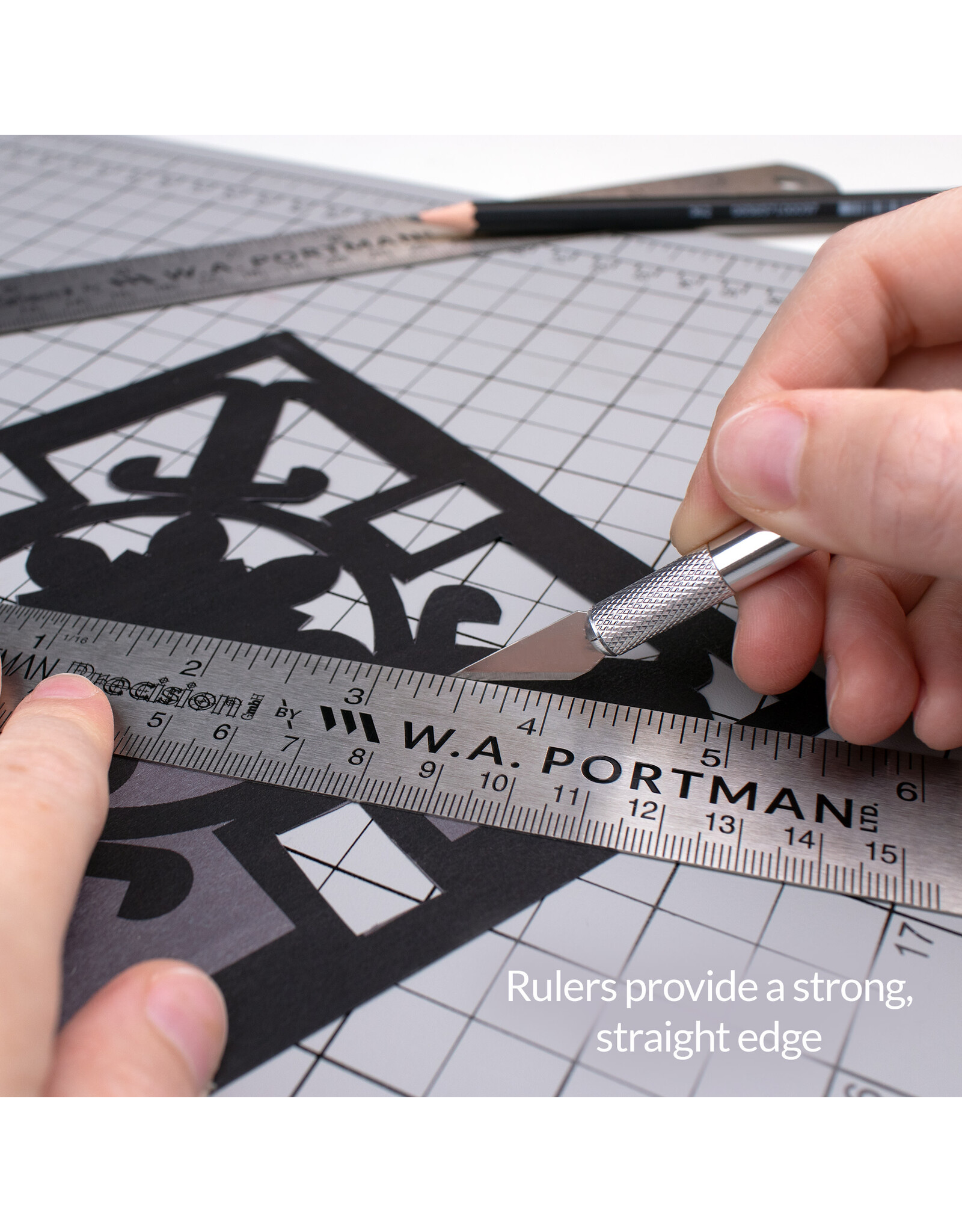 W.A. Portman WA Portman  3-Pack Metal Ruler Set - Metric Ruler Set - Metal Straight Edge