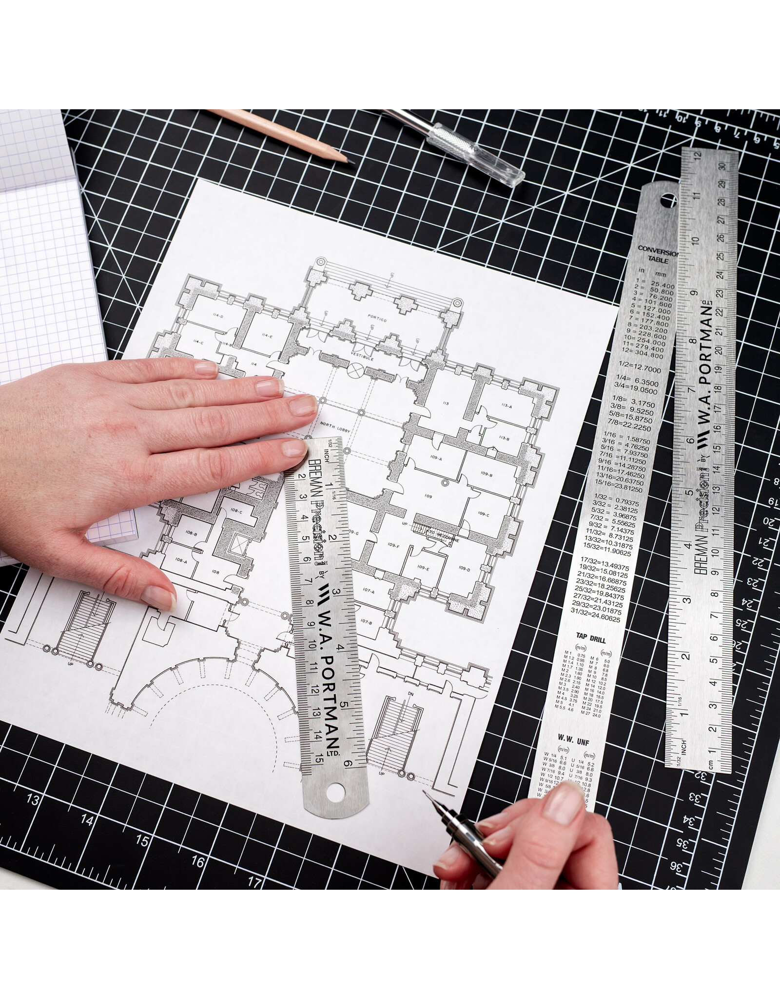 W.A. Portman WA Portman  3-Pack Metal Ruler Set - Metric Ruler Set - Metal Straight Edge