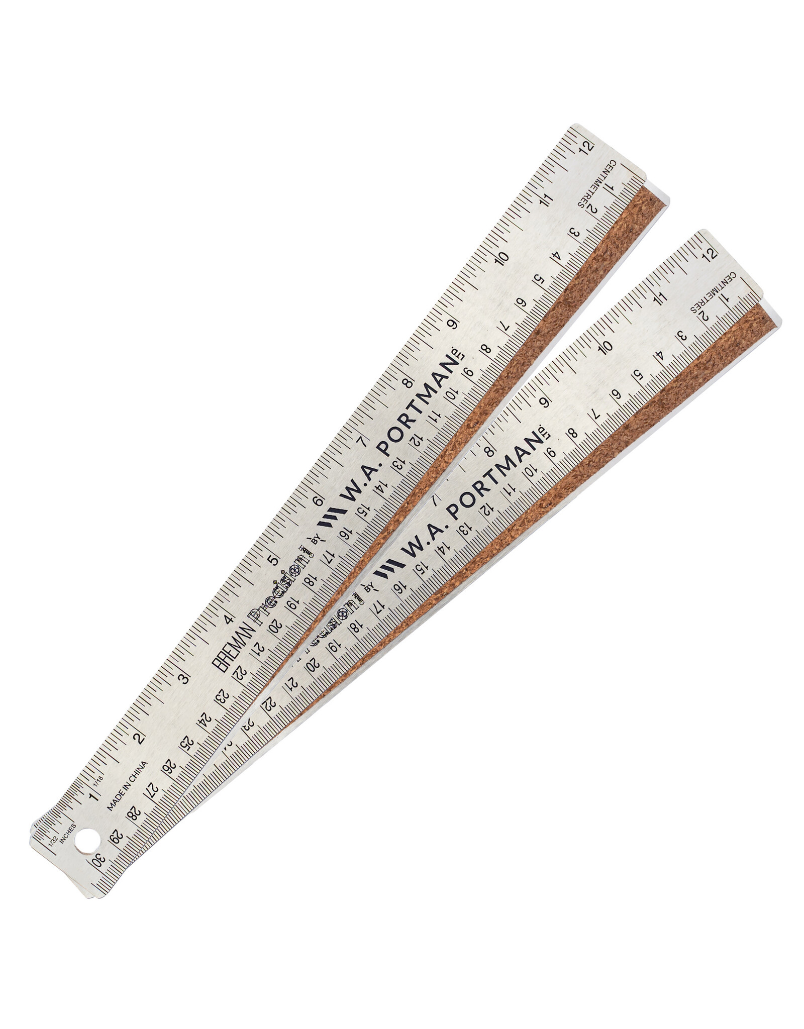 W.A. Portman WA Portman Metal Ruler 12 Inch Cork Back 2pk - Flexible & Non-Slip Stainless Steel Metal Ruler with Cork Backing