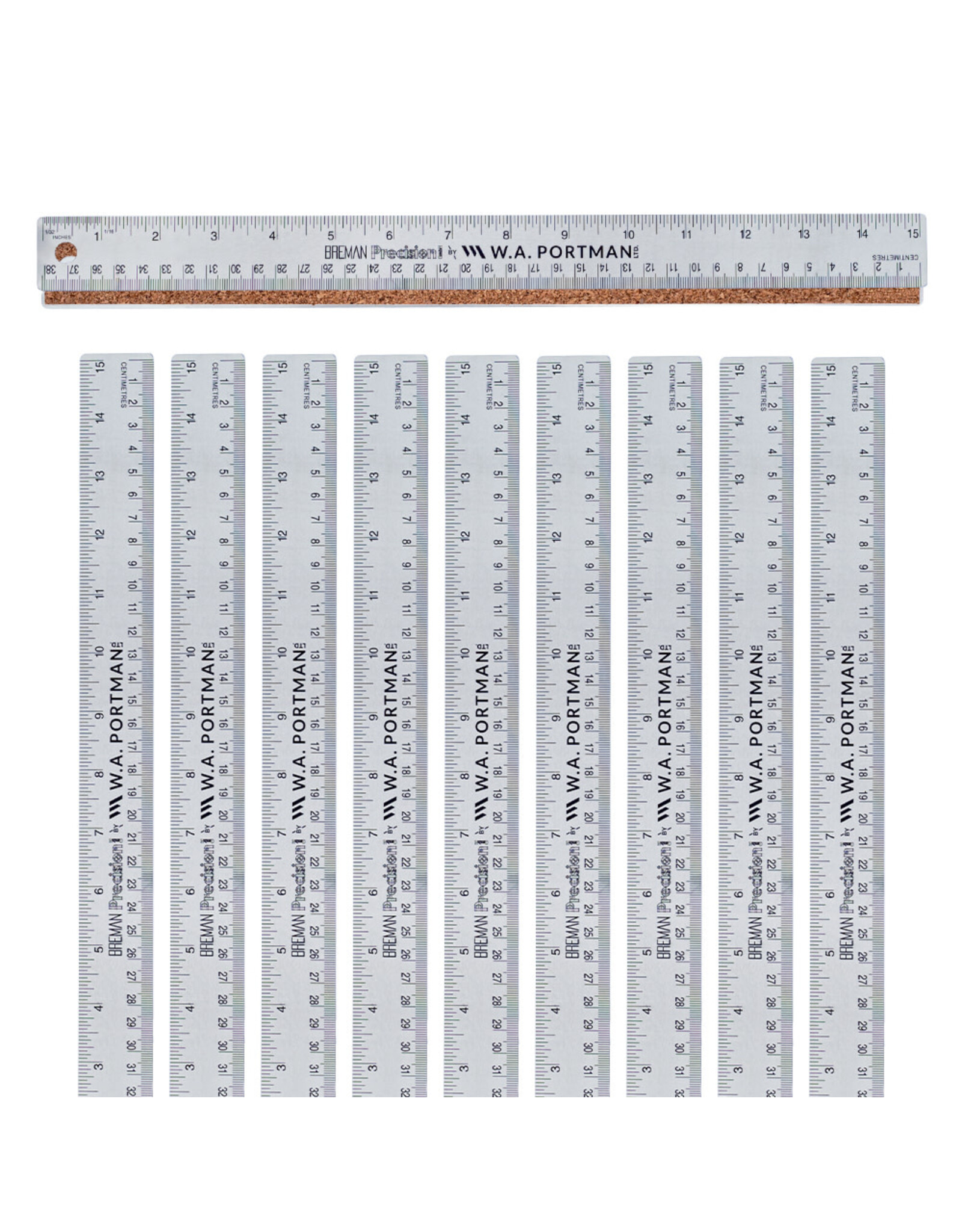 W.A. Portman WA Portman Metal Ruler 15 Inch Cork Back 10pk - Flexible & Non-Slip Stainless Steel Metal Ruler with Cork Backing