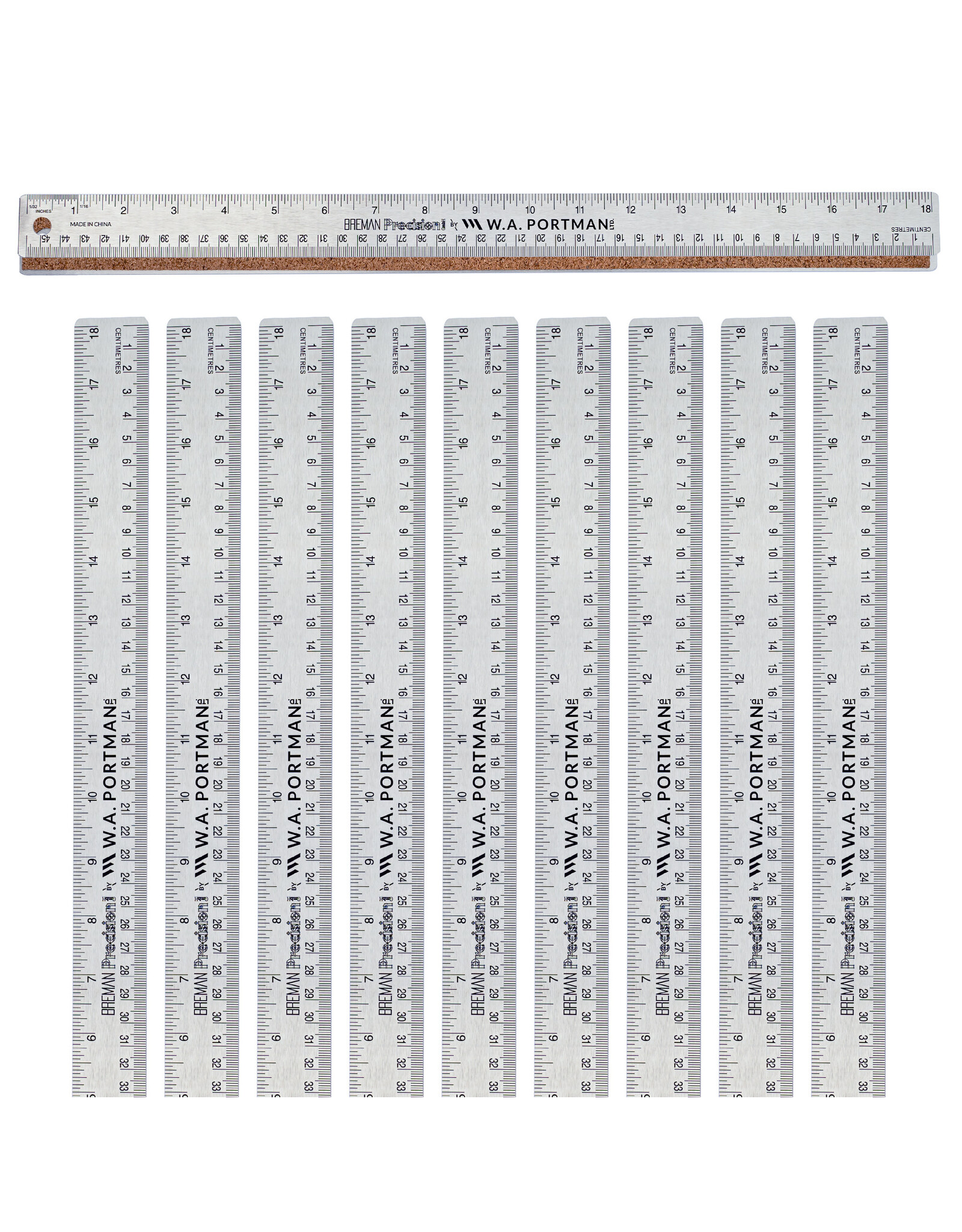 W.A. Portman WA Portman Metal Ruler 18 Inch Cork Back 10pk -  Flexible & Non-Slip Stainless Steel Metal Ruler with Cork Backing