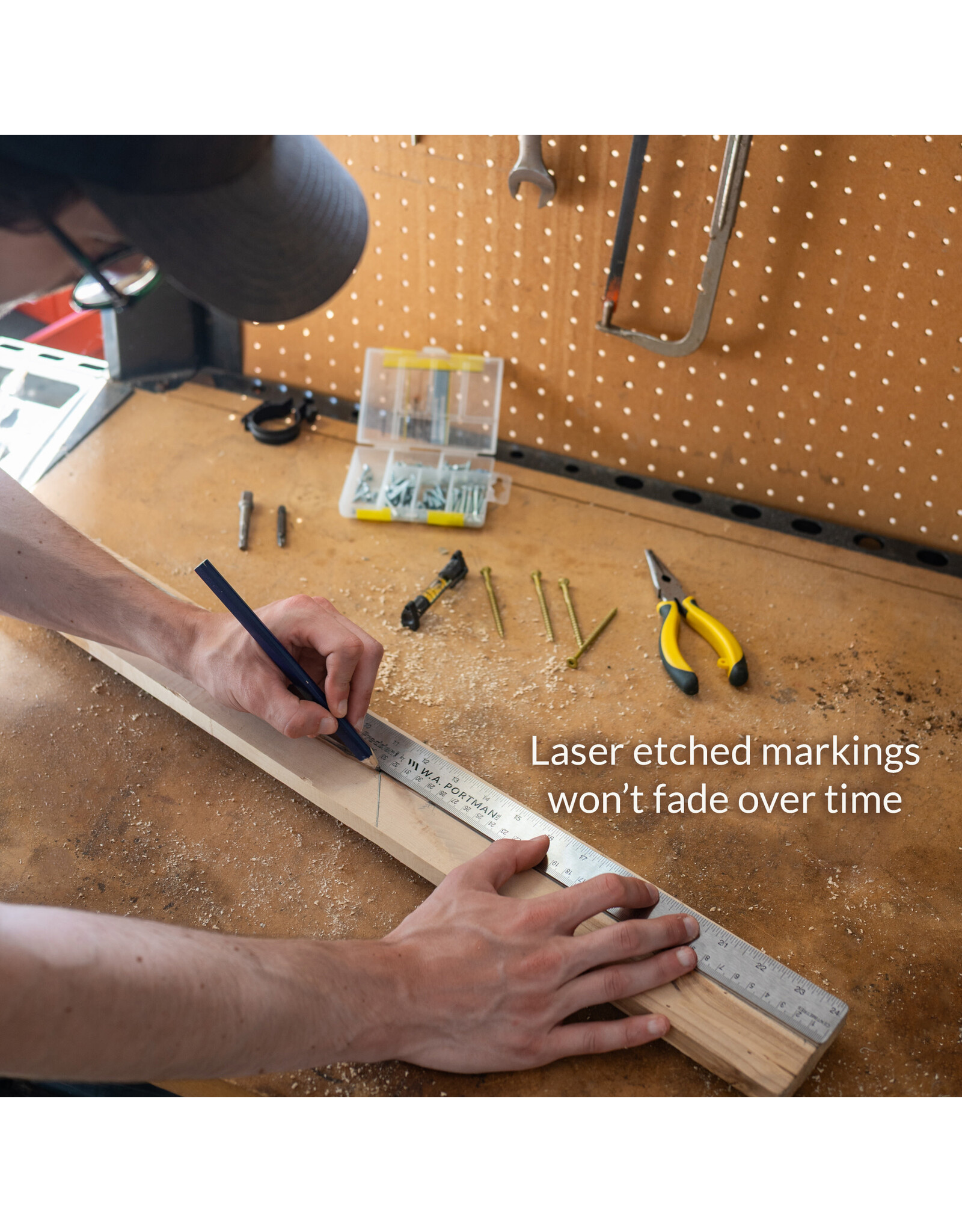 W.A. Portman WA Portman Metal Ruler 24 Inch Cork Back 1pk - Flexible & Non-Slip Stainless Steel Metal Ruler with Cork Backing