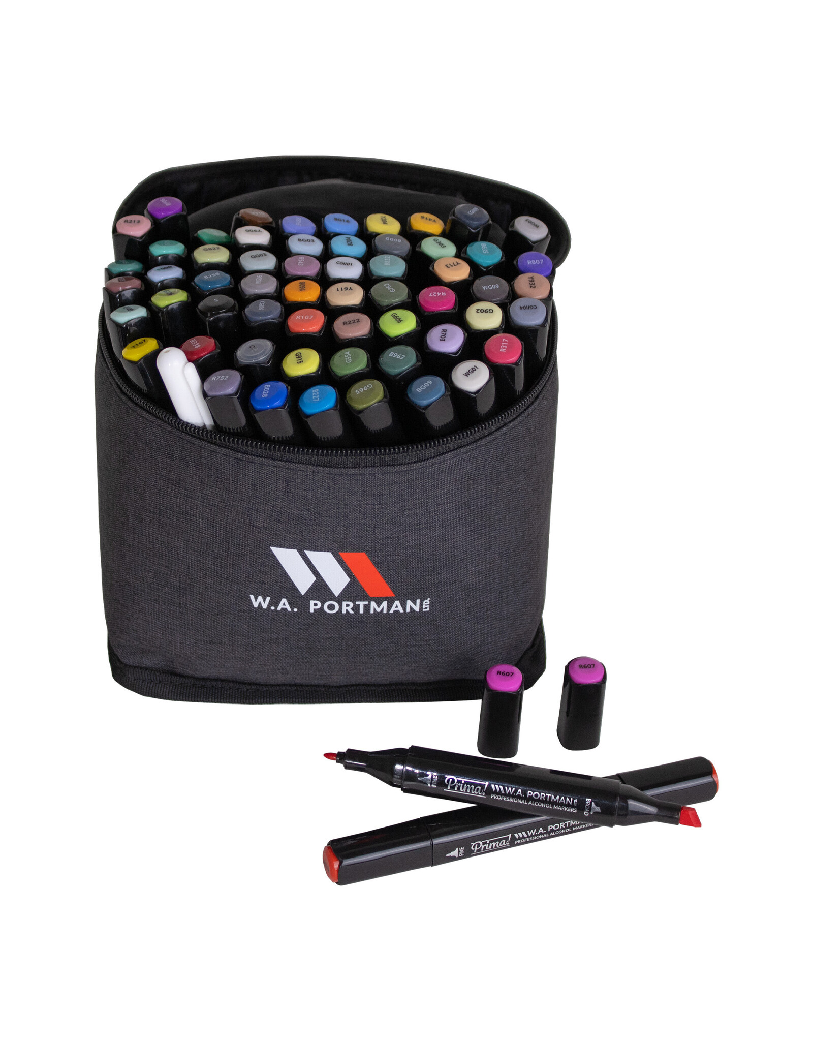 W.A. Portman WA Portman 60pc Prima Dual Tip Alcohol Markers Set – Chisel & Fine Point Alcohol Art Markers with White Gel Pen