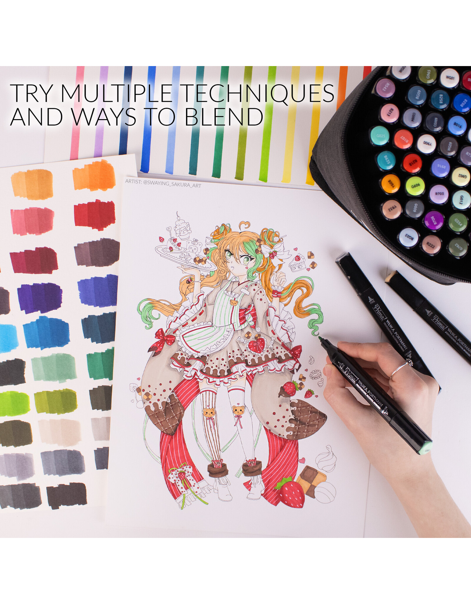 W.A. Portman WA Portman 60pc Prima Dual Tip Alcohol Markers Set – Chisel & Fine Point Alcohol Art Markers with White Gel Pen