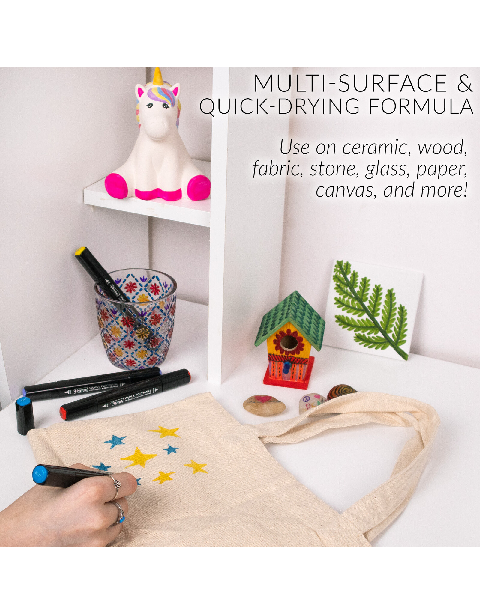 W.A. Portman WA Portman 60pc Prima Dual Tip Alcohol Markers Set – Chisel & Fine Point Alcohol Art Markers with White Gel Pen