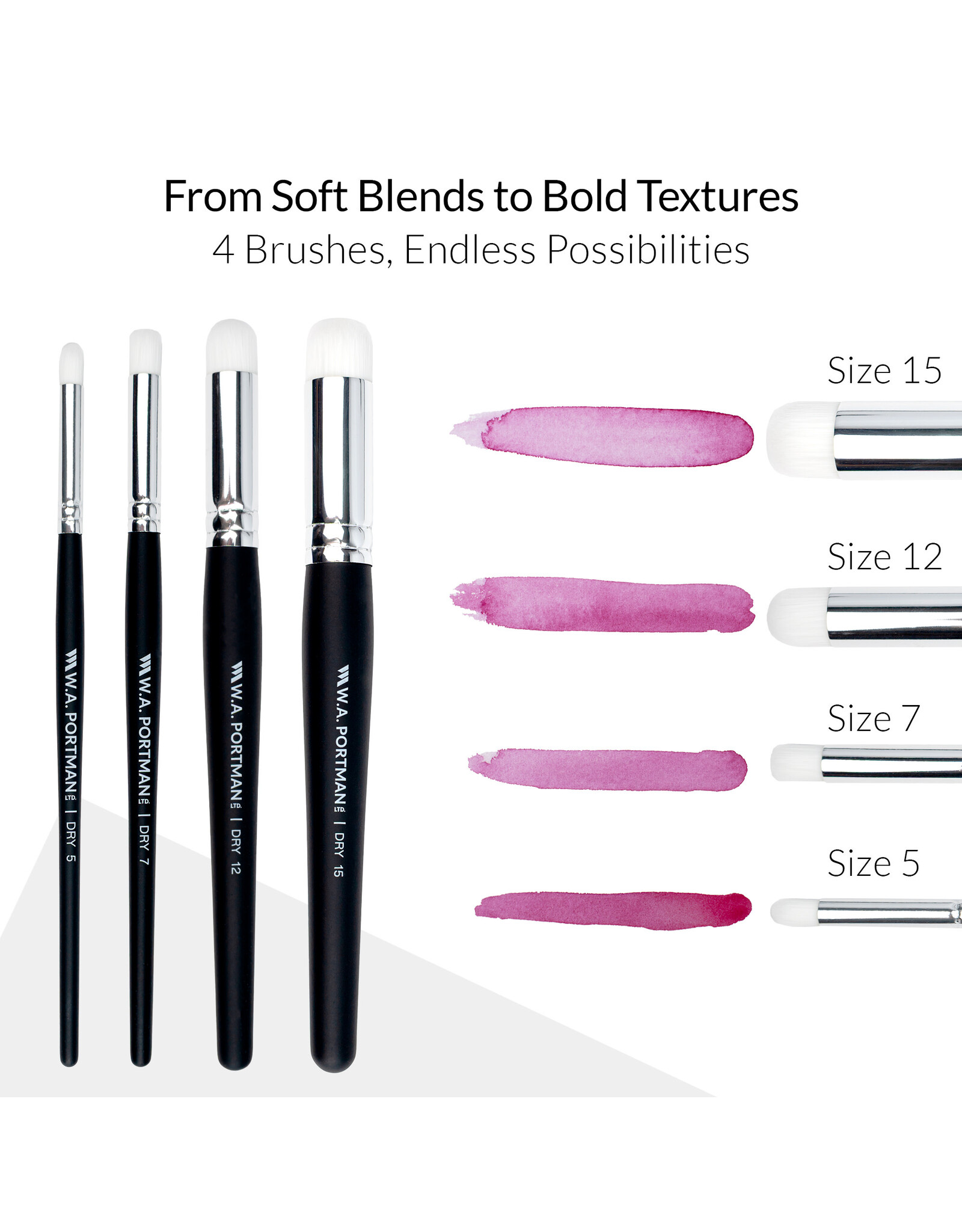 W.A. Portman WA Portman Blending Brush Set – 4pc Synthetic Acrylic Blending Brushes for Dry Brush Miniature Painting – Ideal for Pastels, Charcoal, Watercolor, Ink & Acrylics