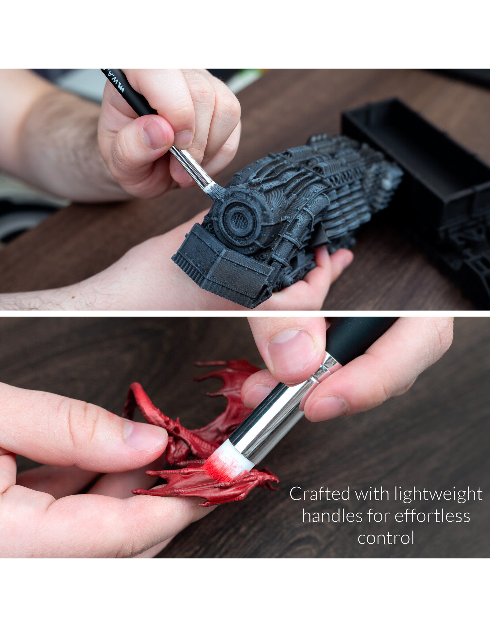 W.A. Portman WA Portman Blending Brush Set – 4pc Synthetic Acrylic Blending Brushes for Dry Brush Miniature Painting – Ideal for Pastels, Charcoal, Watercolor, Ink & Acrylics