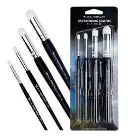 W.A. Portman WA Portman Blending Brush Set – 4pc Synthetic Acrylic Blending Brushes for Dry Brush Miniature Painting – Ideal for Pastels, Charcoal, Watercolor, Ink & Acrylics