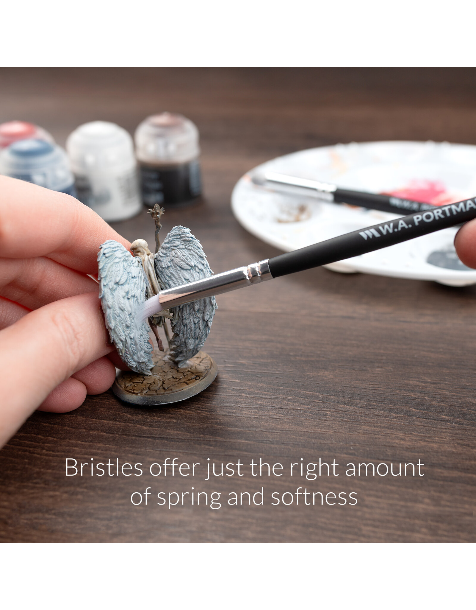 W.A. Portman WA Portman Blending Brush Set – 4pc Synthetic Acrylic Blending Brushes for Dry Brush Miniature Painting – Ideal for Pastels, Charcoal, Watercolor, Ink & Acrylics