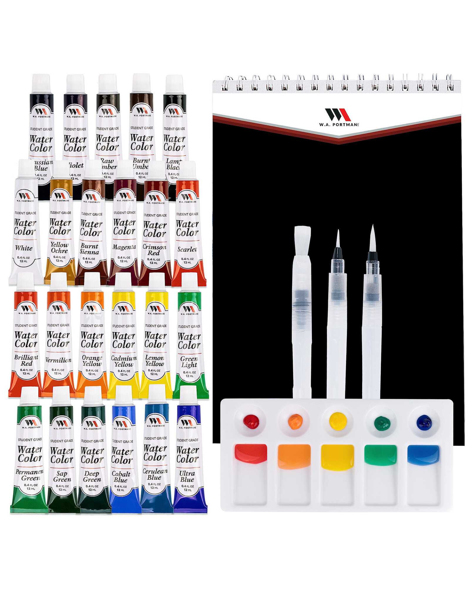 W.A. Portman WA Portman Premium 29-Pc Complete Watercolor Paint Tubes Set for Artists & Beginners