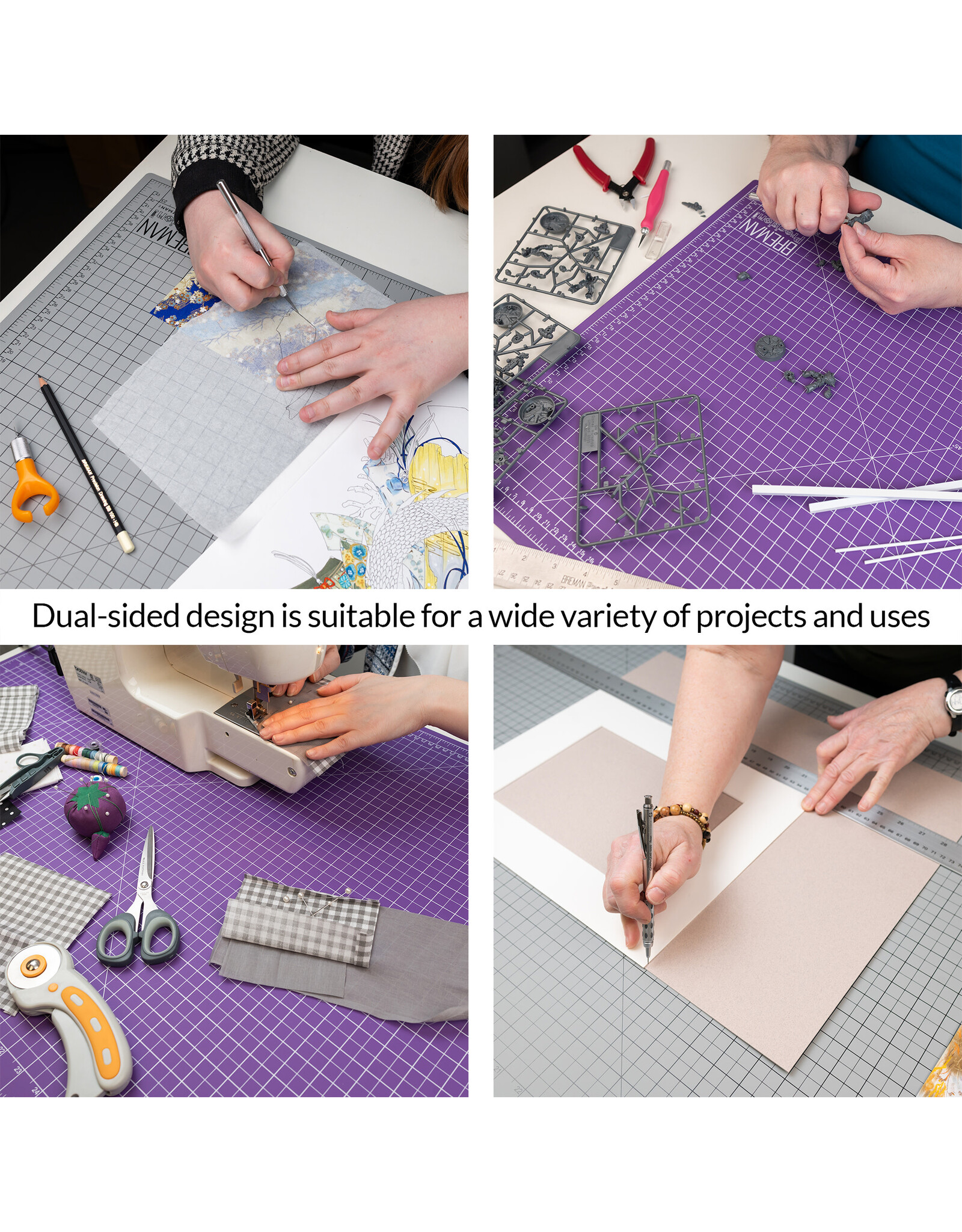 W.A. Portman WA Portman 24x36 Inch Self Healing Cutting Mat – 2-Sided 5-Ply PVC Purple/Gray Cutting Mats for Crafts with Non-Slip Surface & Precise Grid Lines