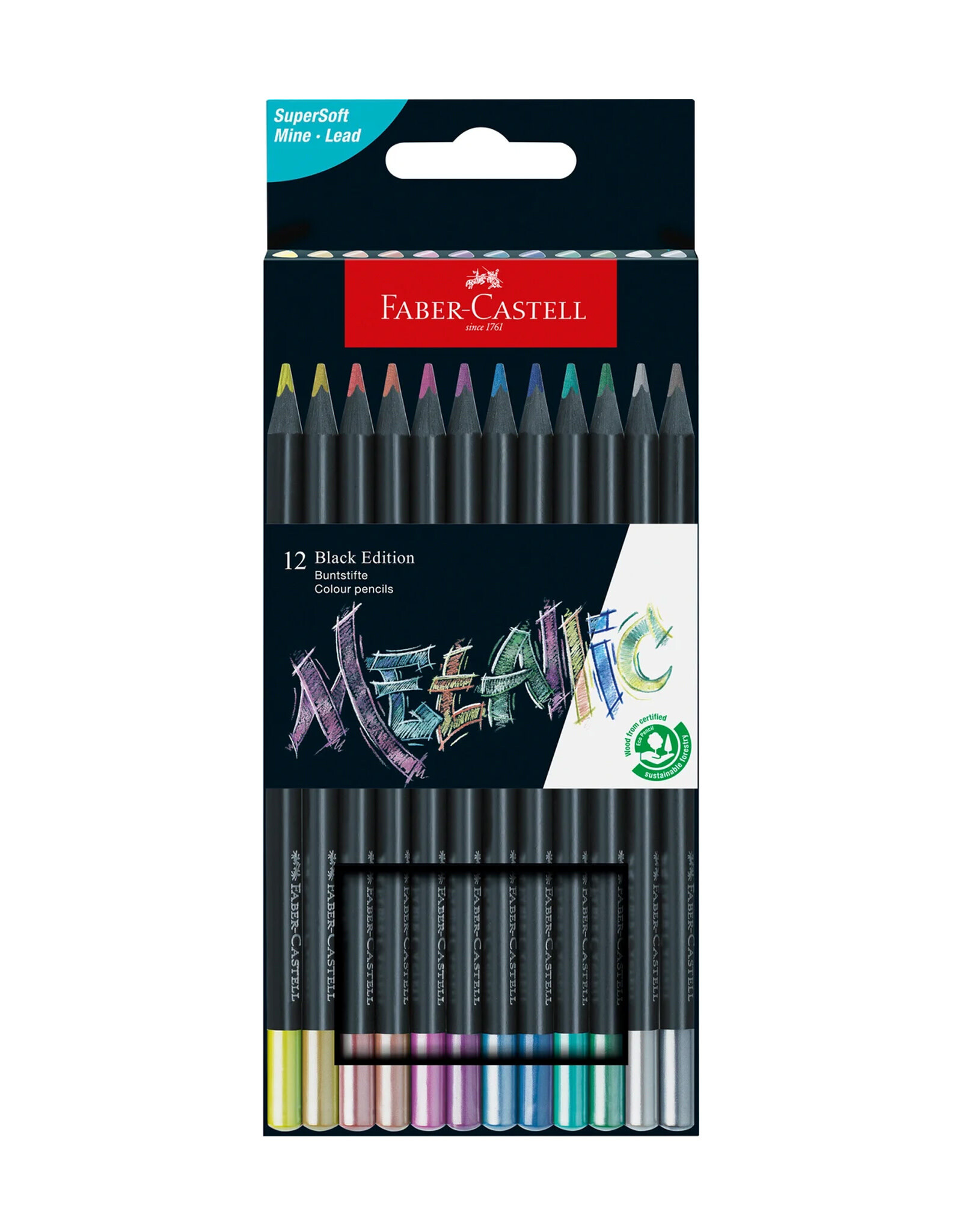 FABER-CASTELL Colored Pencils Black Edition, Metallic, Set of 12