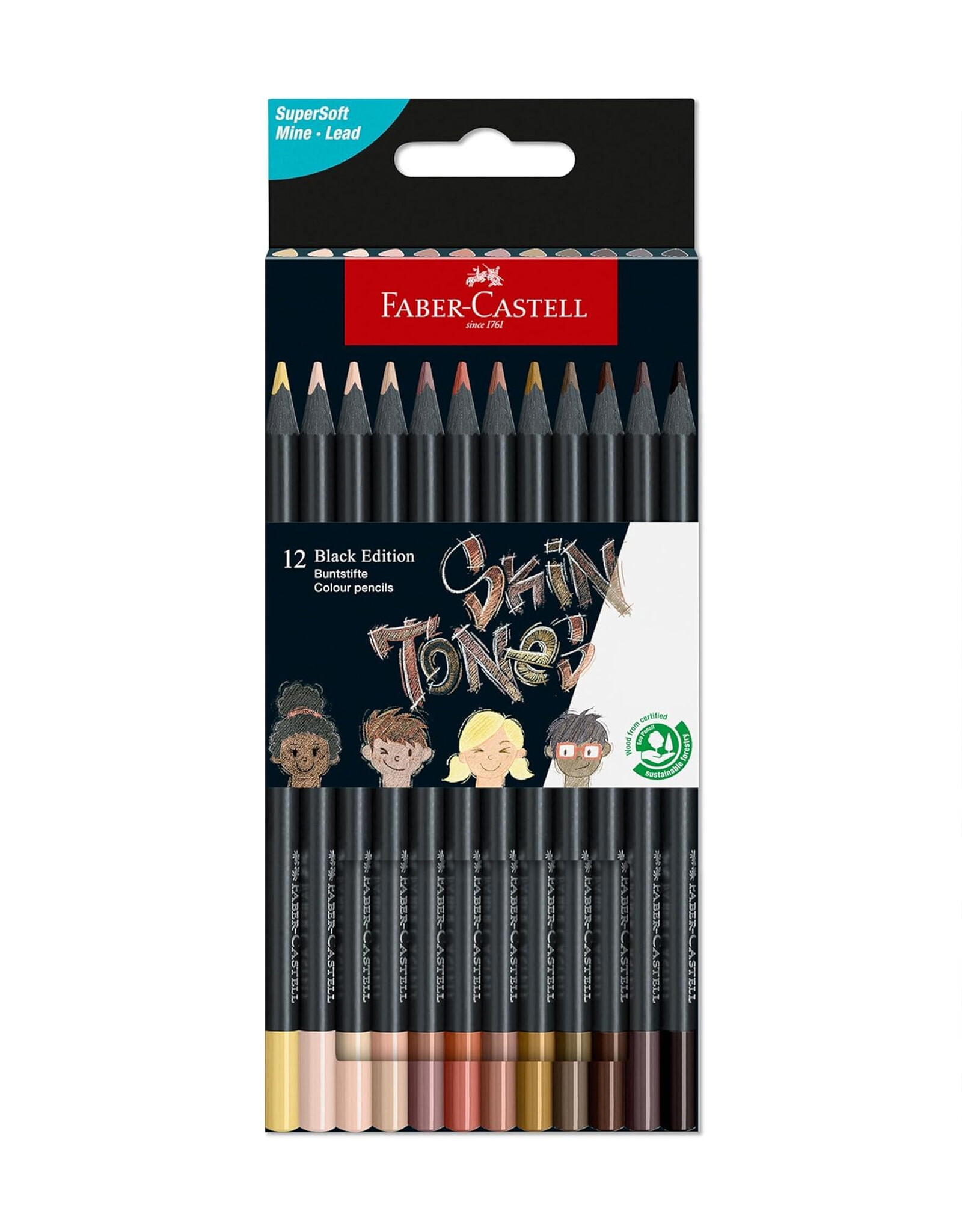 FABER-CASTELL Colored Pencils Black Edition, Skin Tones, Set of 12