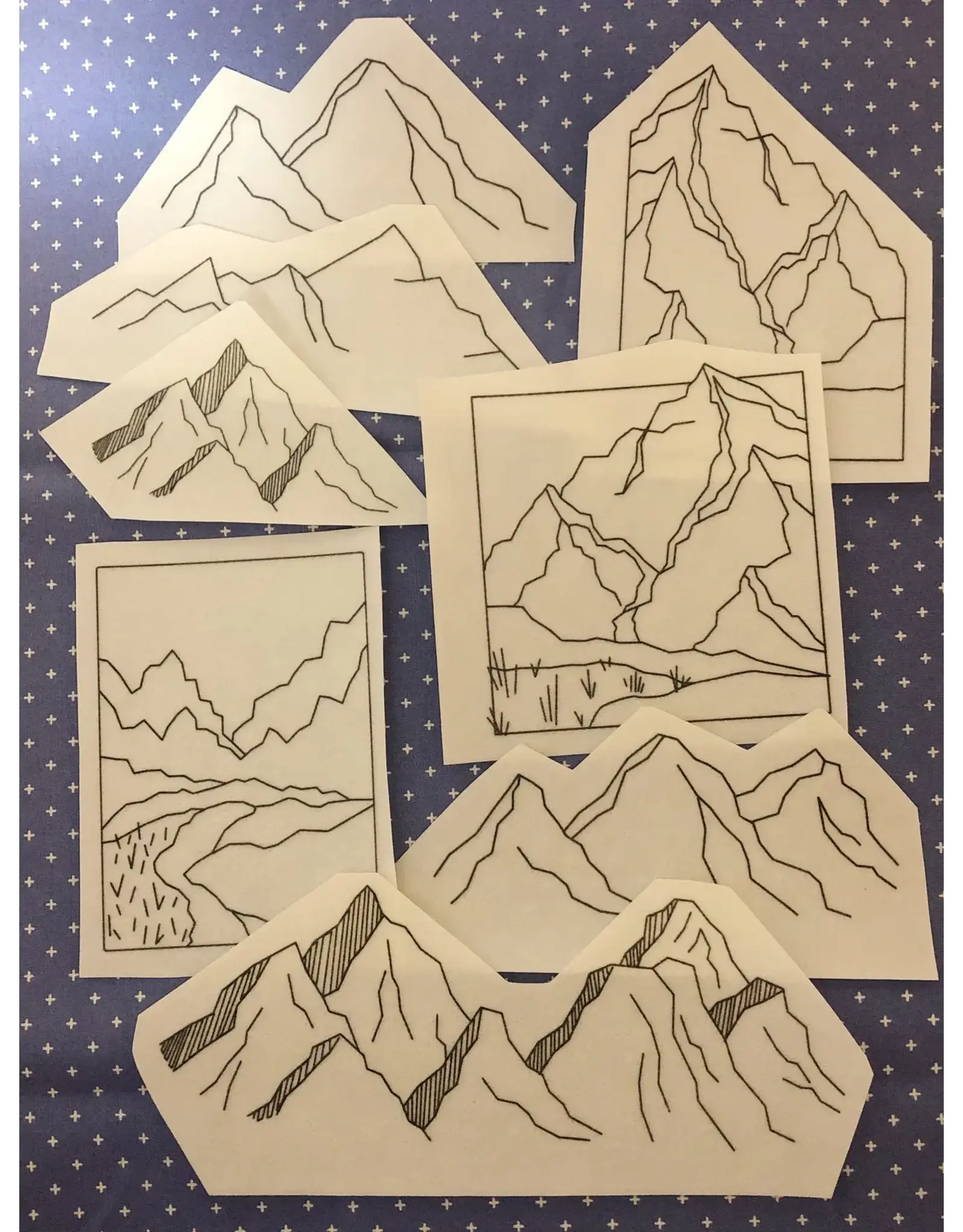 M Creative J- Peel, Stick & Stitch Hand Embroidery Patterns-Mountains 8-Pack