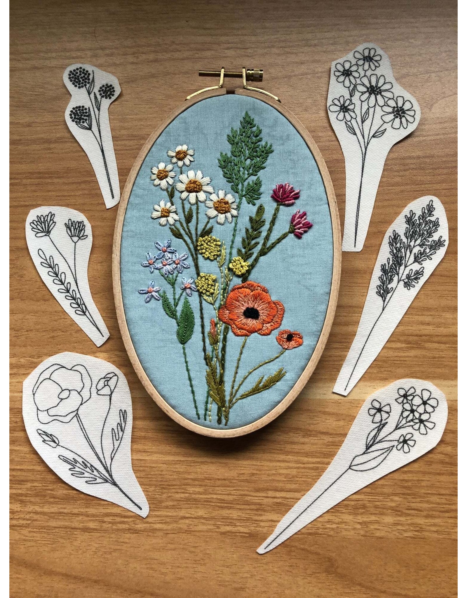 M Creative J- Peel, Stick and Stitch Hand Embroidery Wildflower Stems Patterns 6-Pack