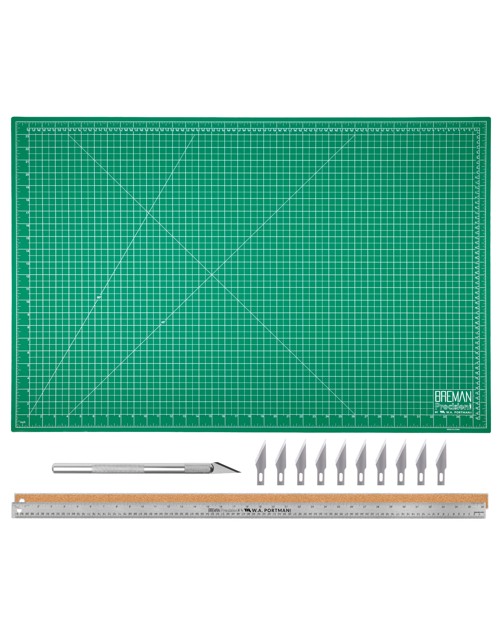 W.A. Portman WA Portman 24x36" Self Healing Cutting Mat with Precision Craft Knife, Hobby Knife Blades & 36" Cork Backed Metal Ruler