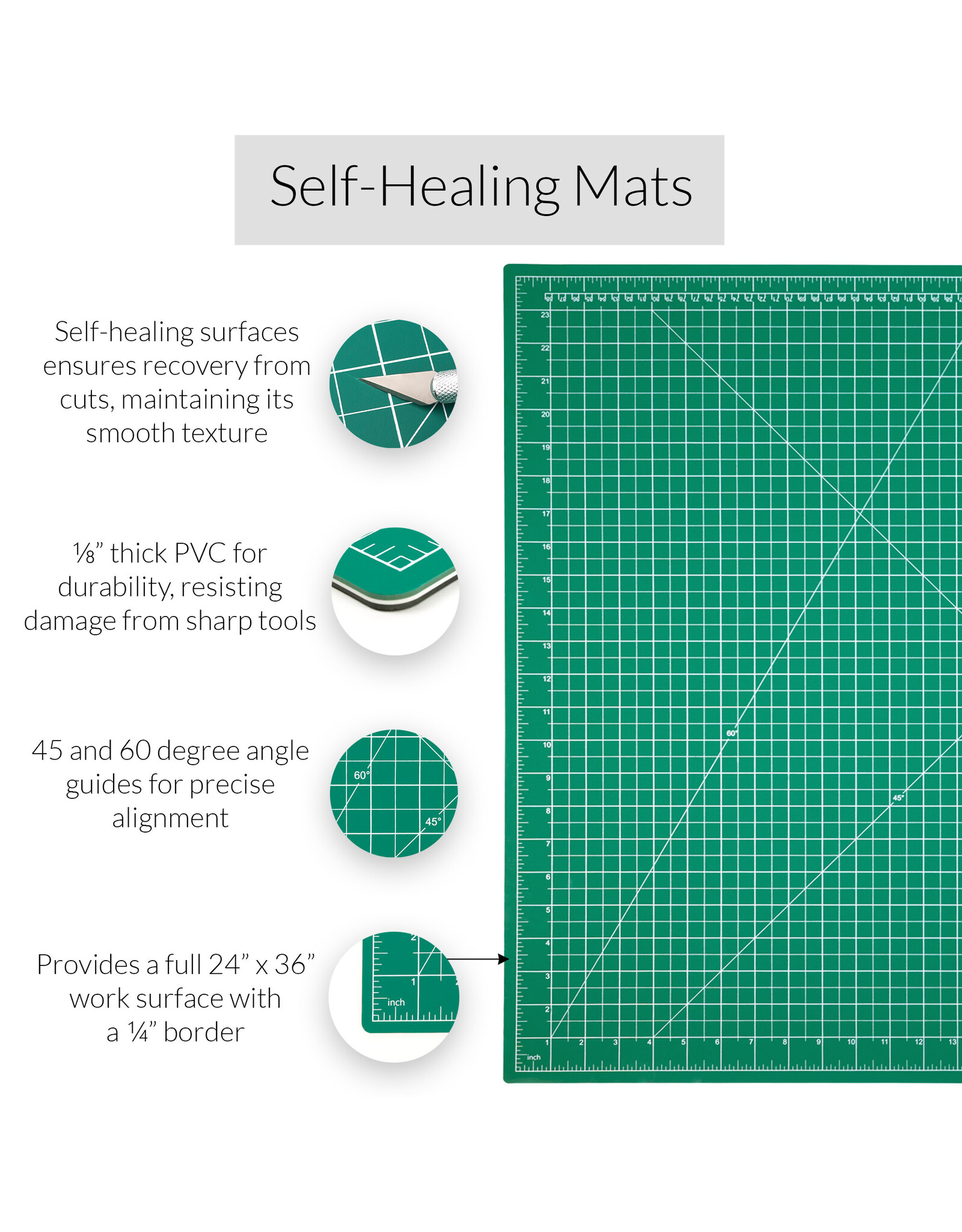 W.A. Portman WA Portman 24x36" Self Healing Cutting Mat with Precision Craft Knife, Hobby Knife Blades & 36" Cork Backed Metal Ruler