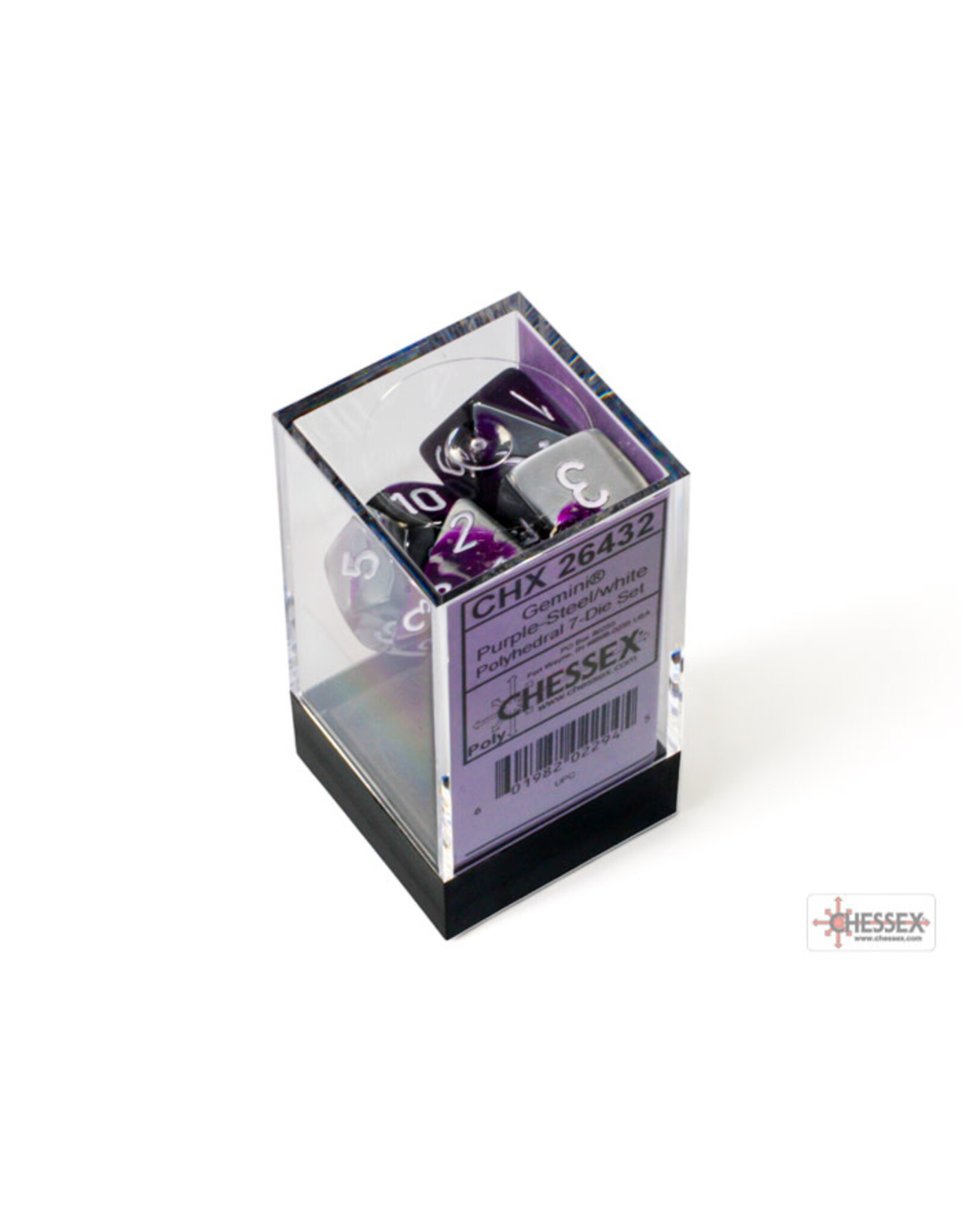 Chessex Gemini Polyhedral Purple-Steel/White 7-Die Set