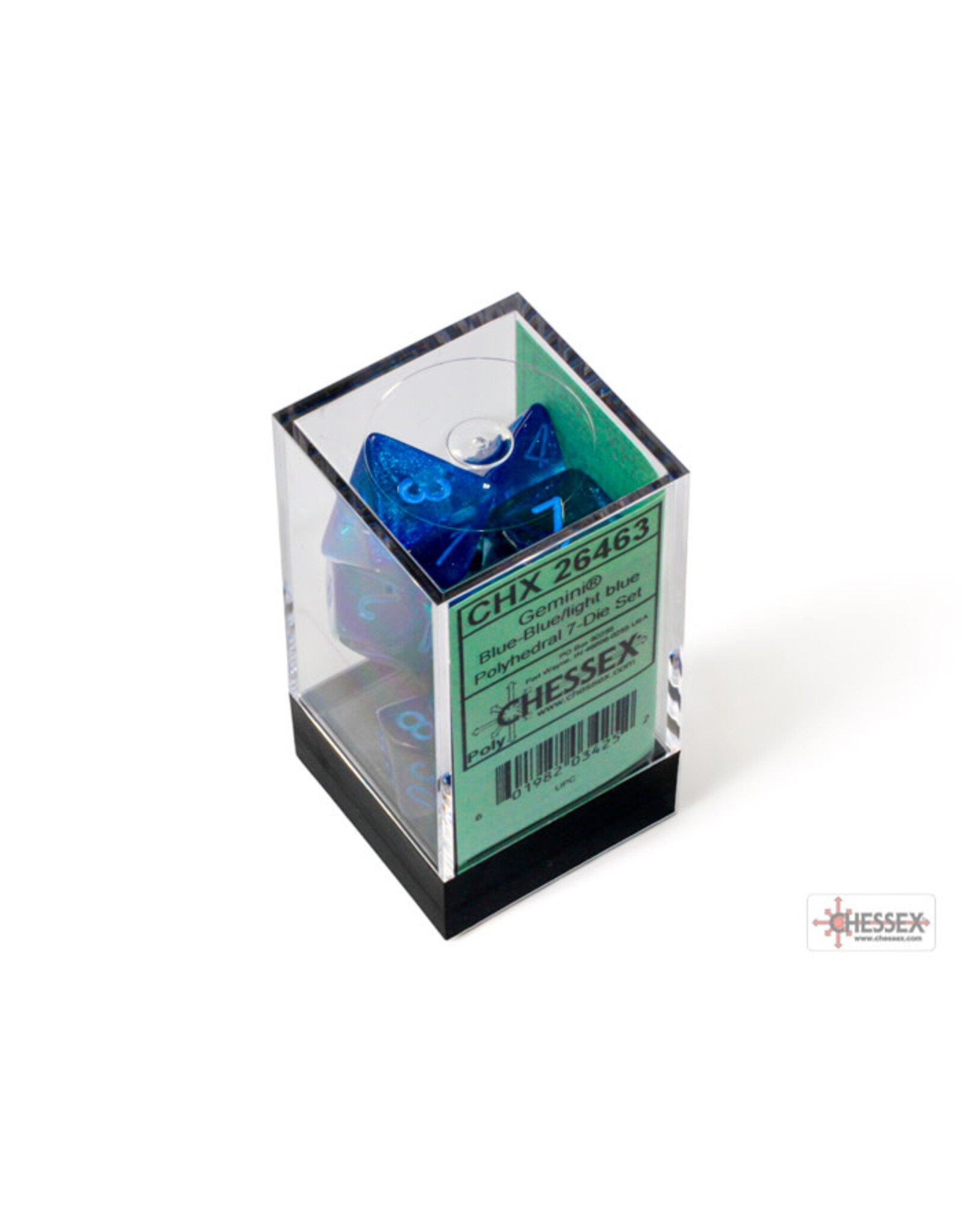 Chessex Gemini Polyhedral Blue-Blue/Light Blue Luminary 7-Die Set
