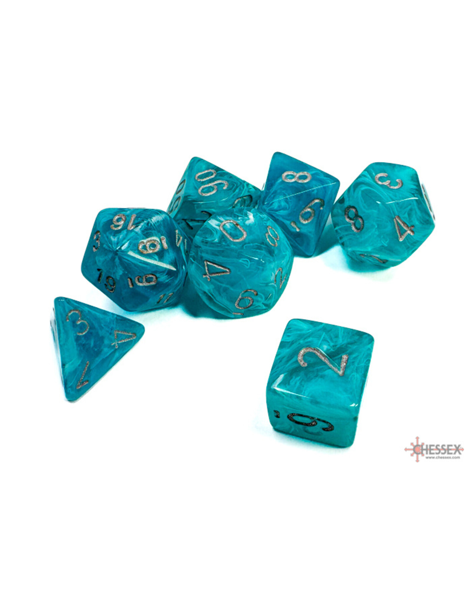 Chessex Cirrus Polyhedral Aqua/Silver  7-Dice Set