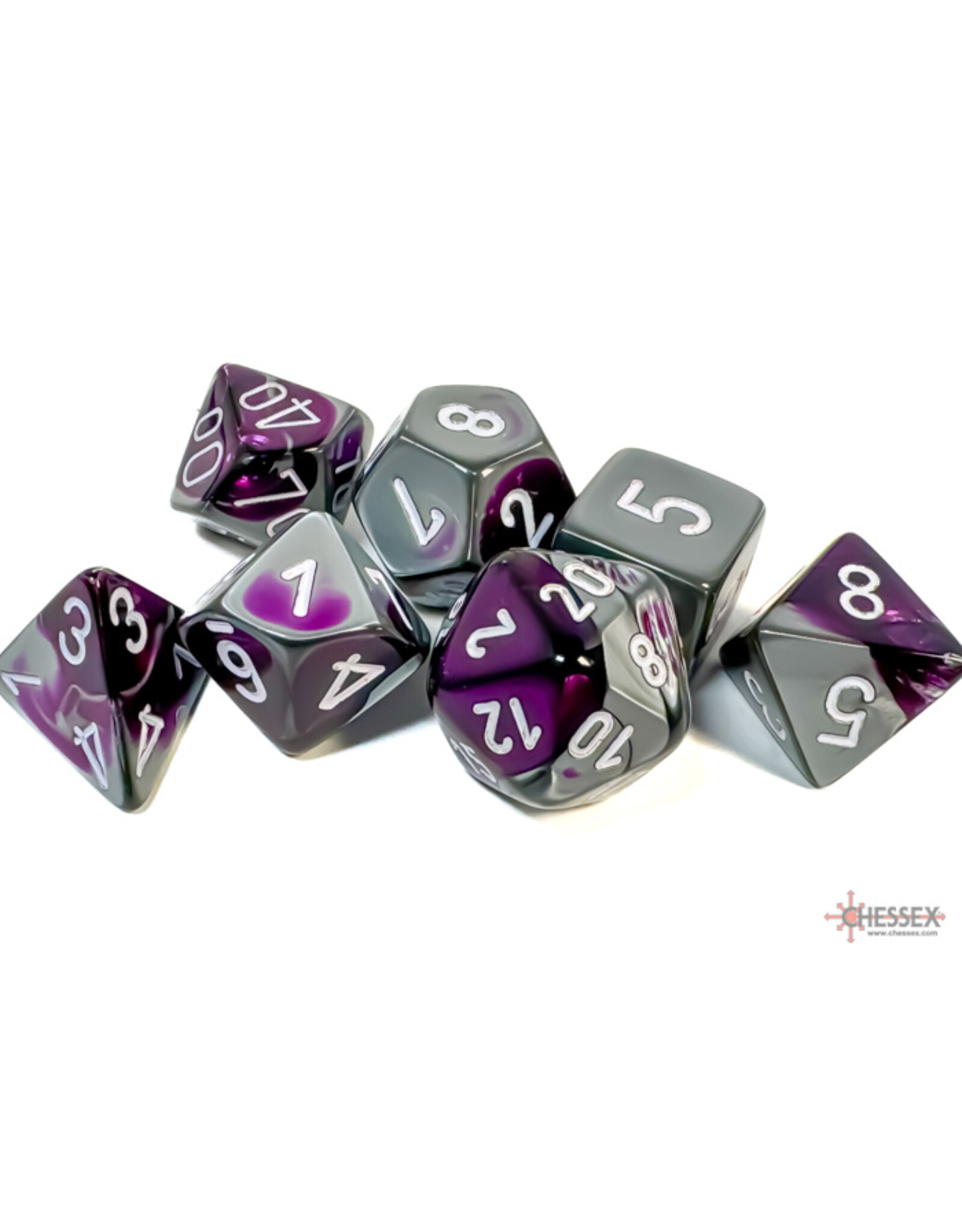 Chessex Gemini Polyhedral Purple-Steel/White 7-Die Set