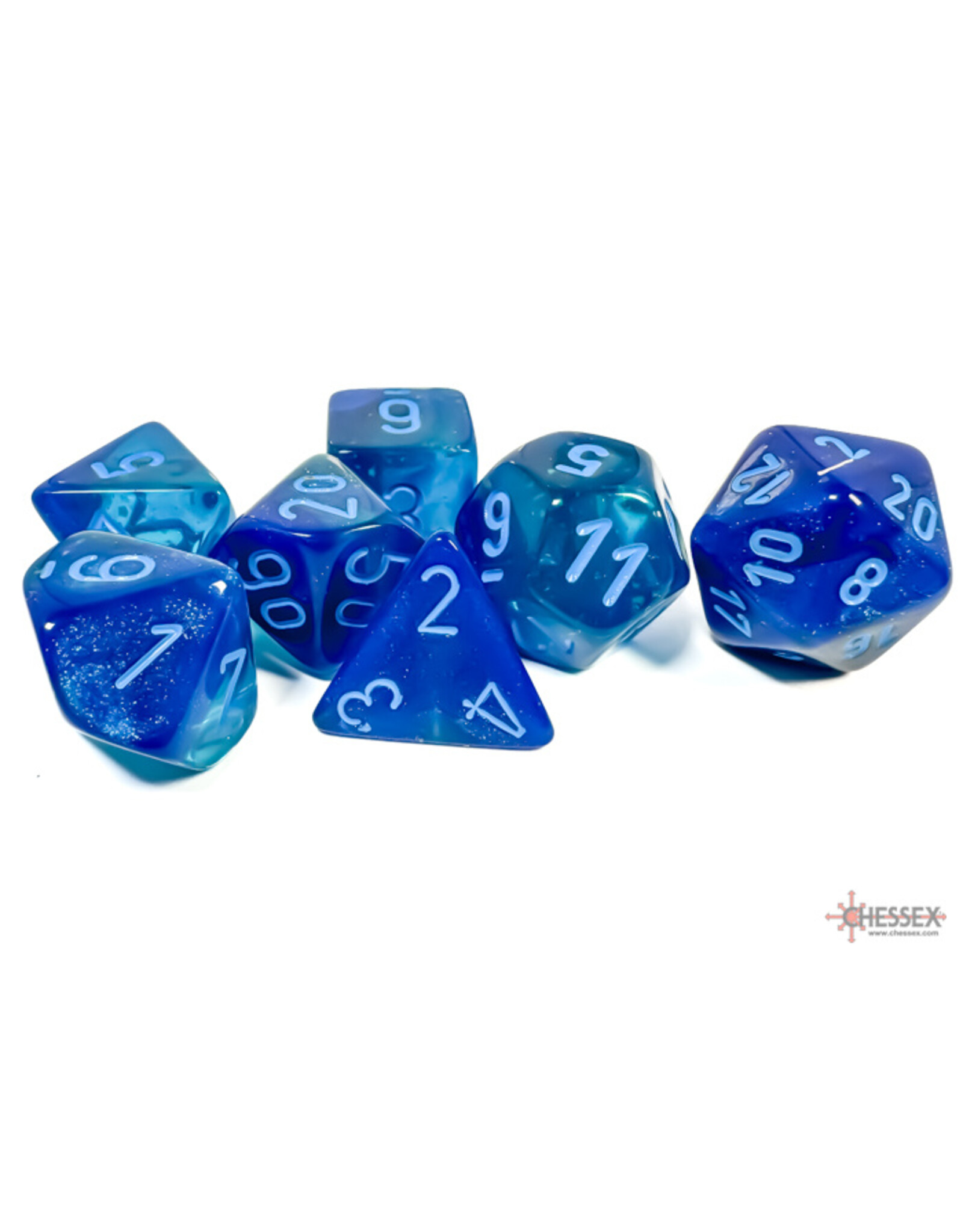 Chessex Gemini Polyhedral Blue-Blue/Light Blue Luminary 7-Die Set