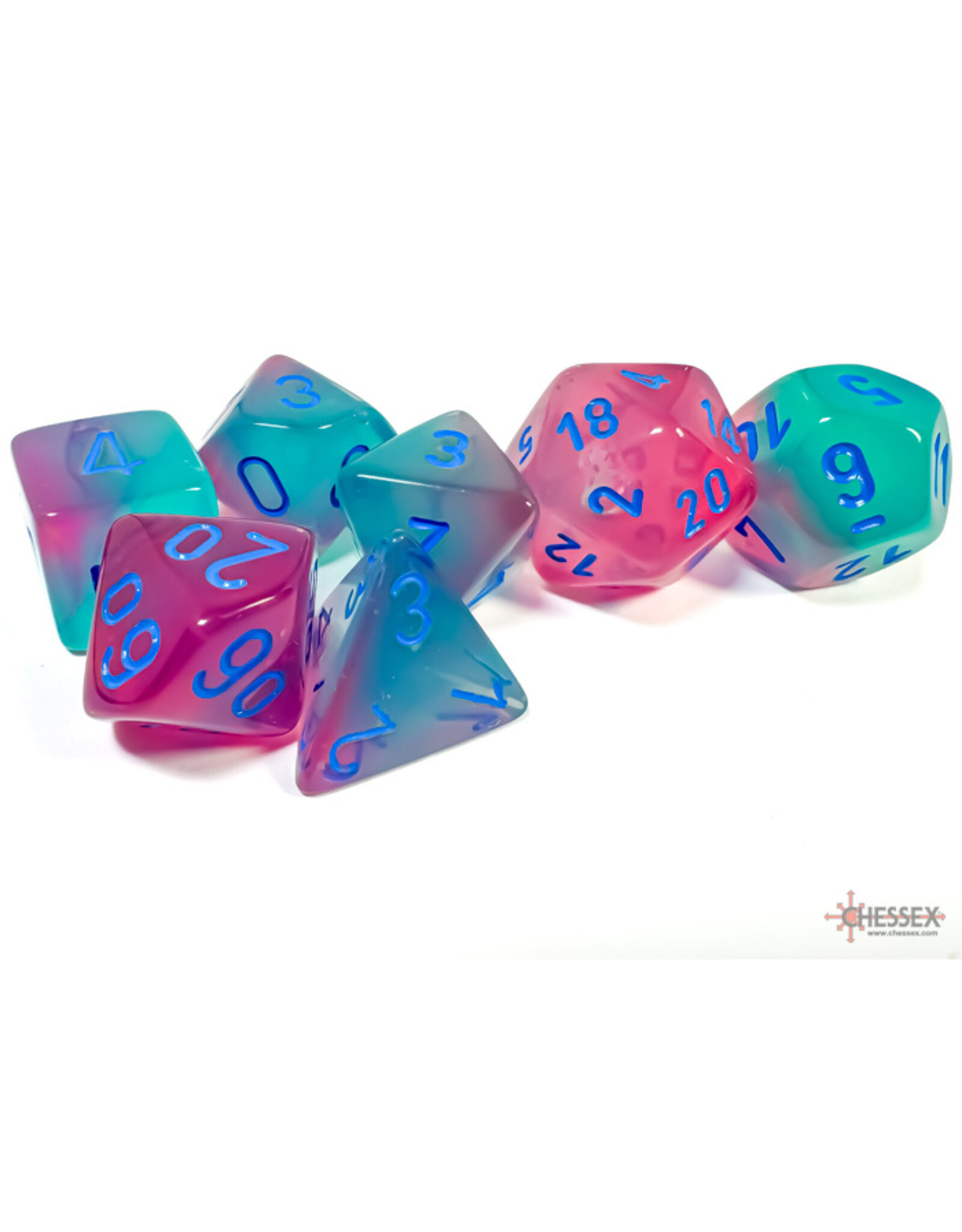 Chessex Gemini Polyhedral Green-Pink/Blue Luminary 7-Die Set