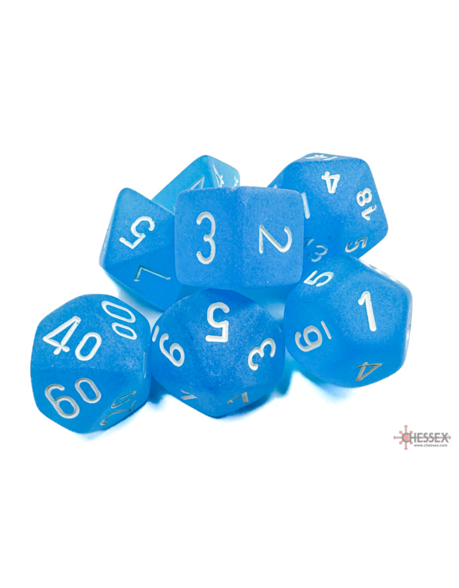 Chessex Frosted Polyhedral Caribbean Blue/White  7-Dice Set
