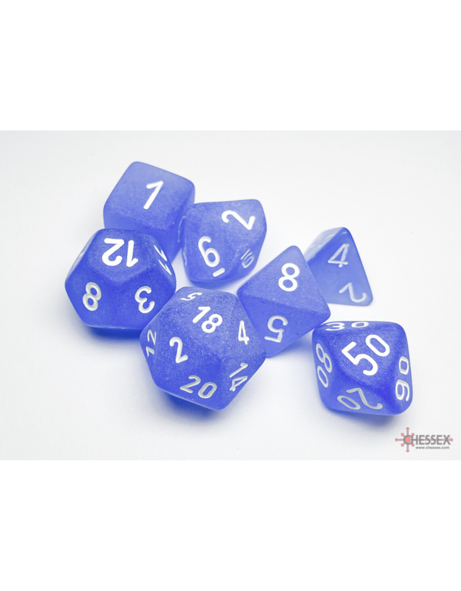 Chessex Frosted Polyhedral Blue /White  7-Dice Set