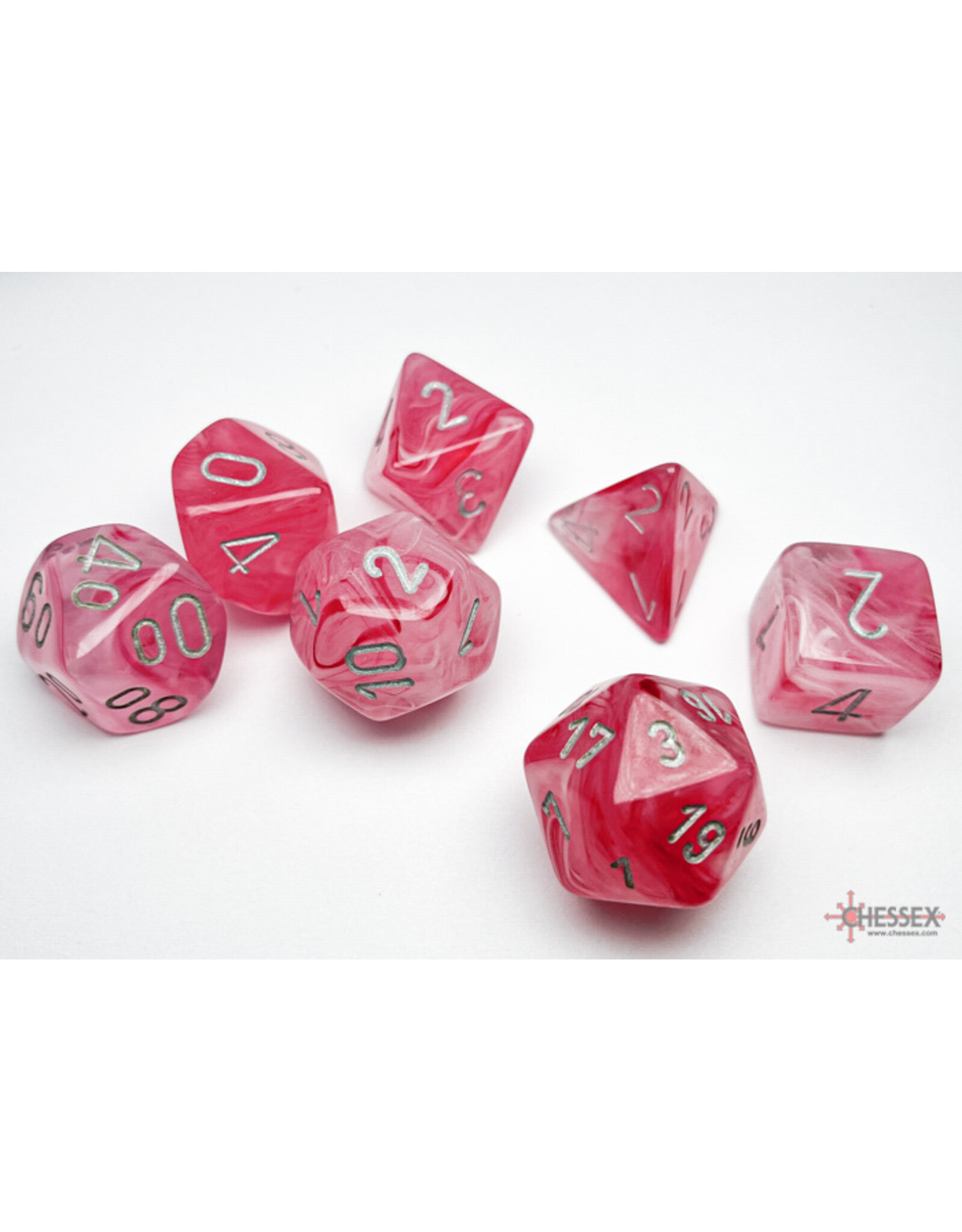 Chessex Ghostly Polyhedral Glow Pink/Silver 7-Dice Set